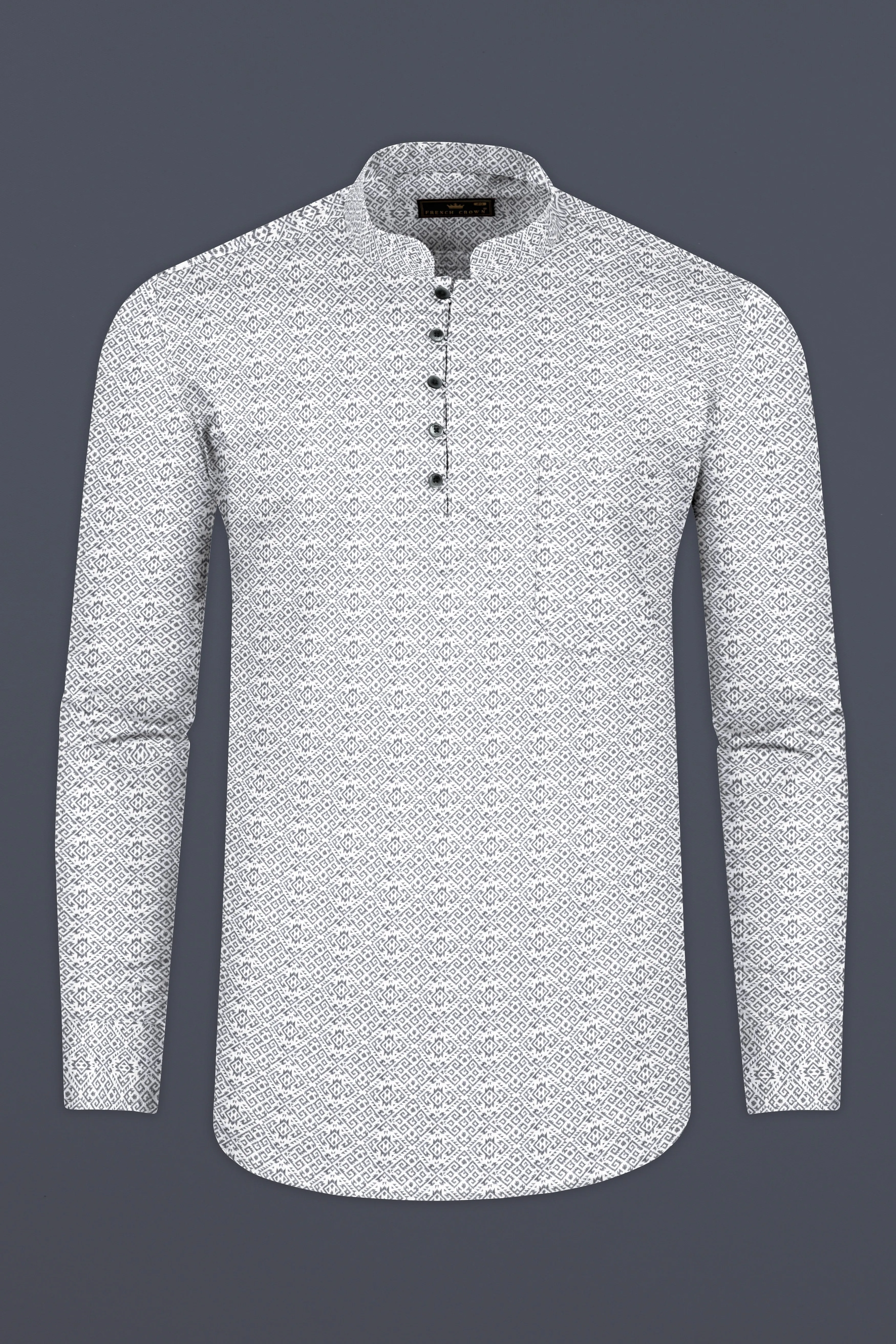Bright White Abstract Printed Super Soft Premium Cotton Shirt sold by French Crown product image thumbnail 5