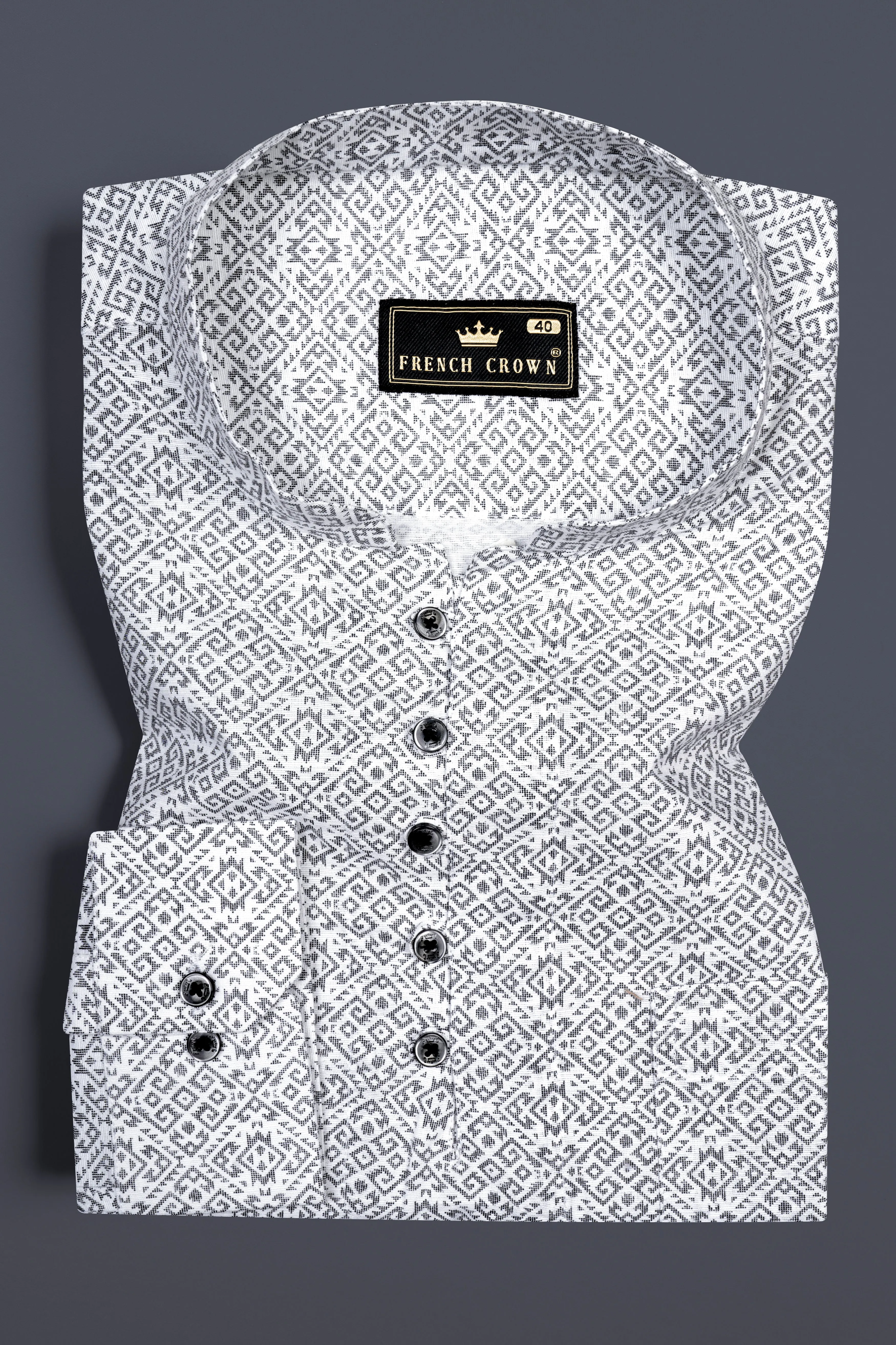 Bright White Abstract Printed Super Soft Premium Cotton Shirt sold by French Crown product image thumbnail 2