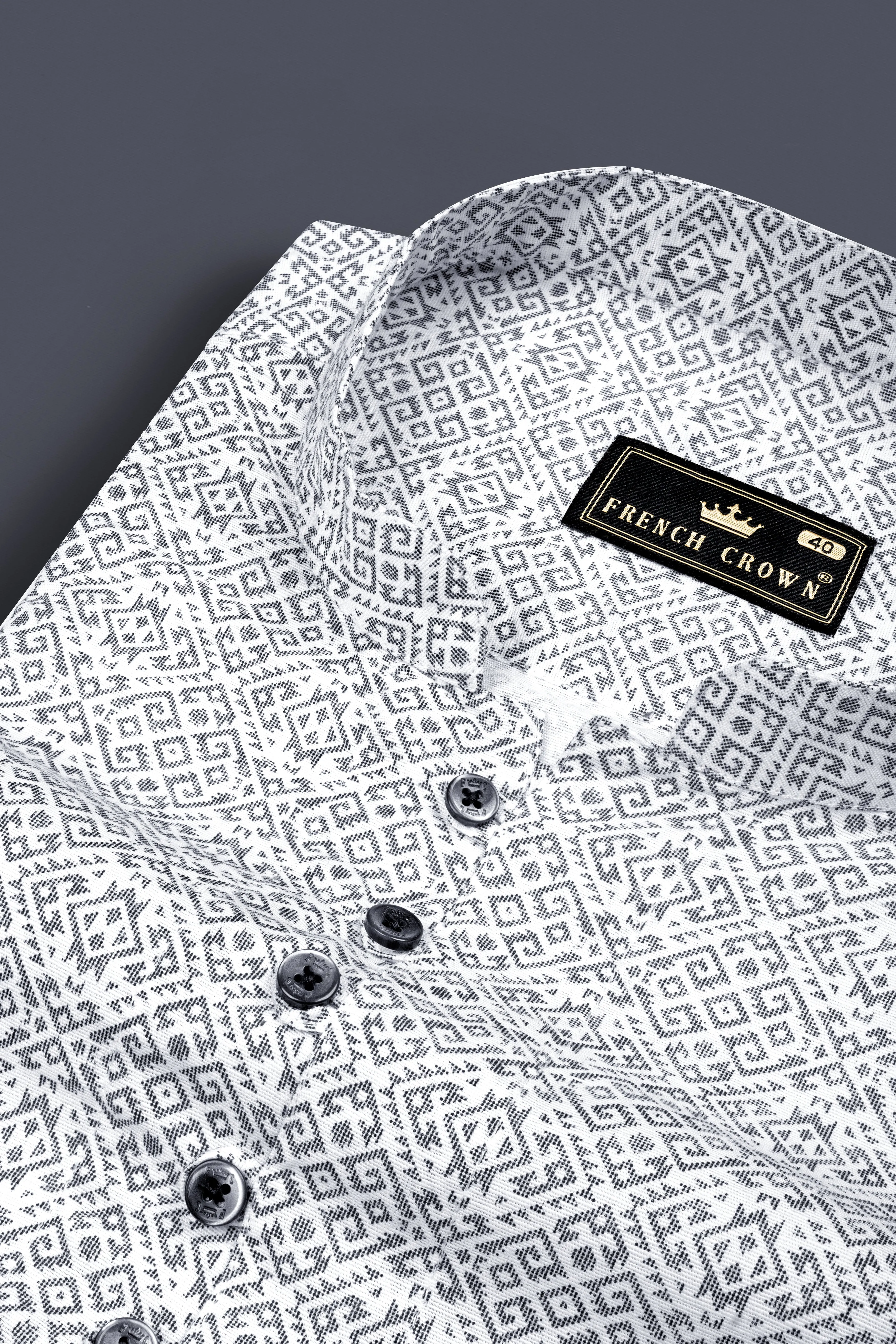 Bright White Abstract Printed Super Soft Premium Cotton Shirt sold by French Crown product image thumbnail 4