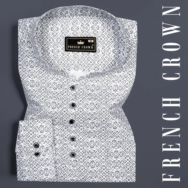 Bright White Abstract Printed Super Soft Premium Cotton Shirt sold by French Crown