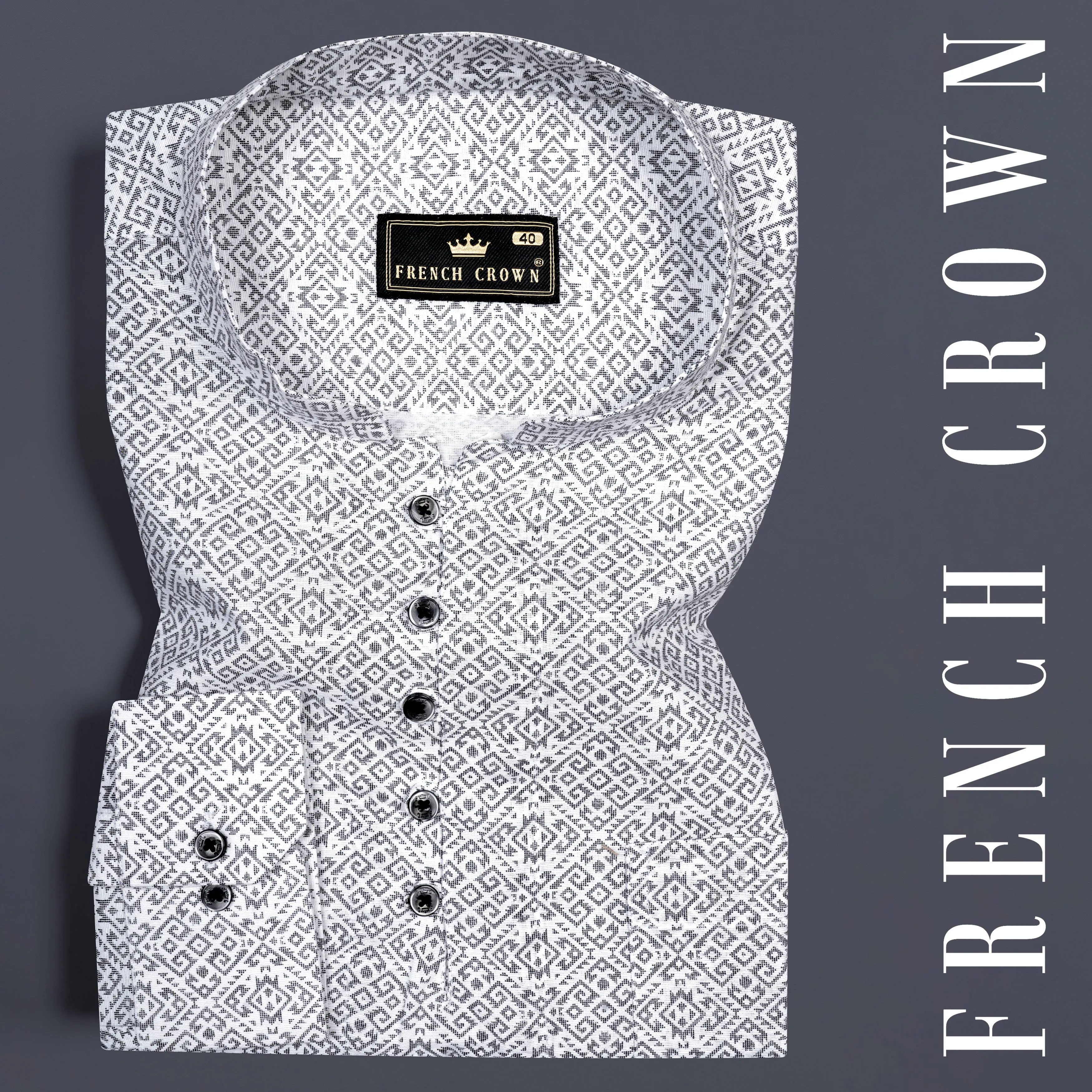 Bright White Abstract Printed Super Soft Premium Cotton Shirt sold by French Crown