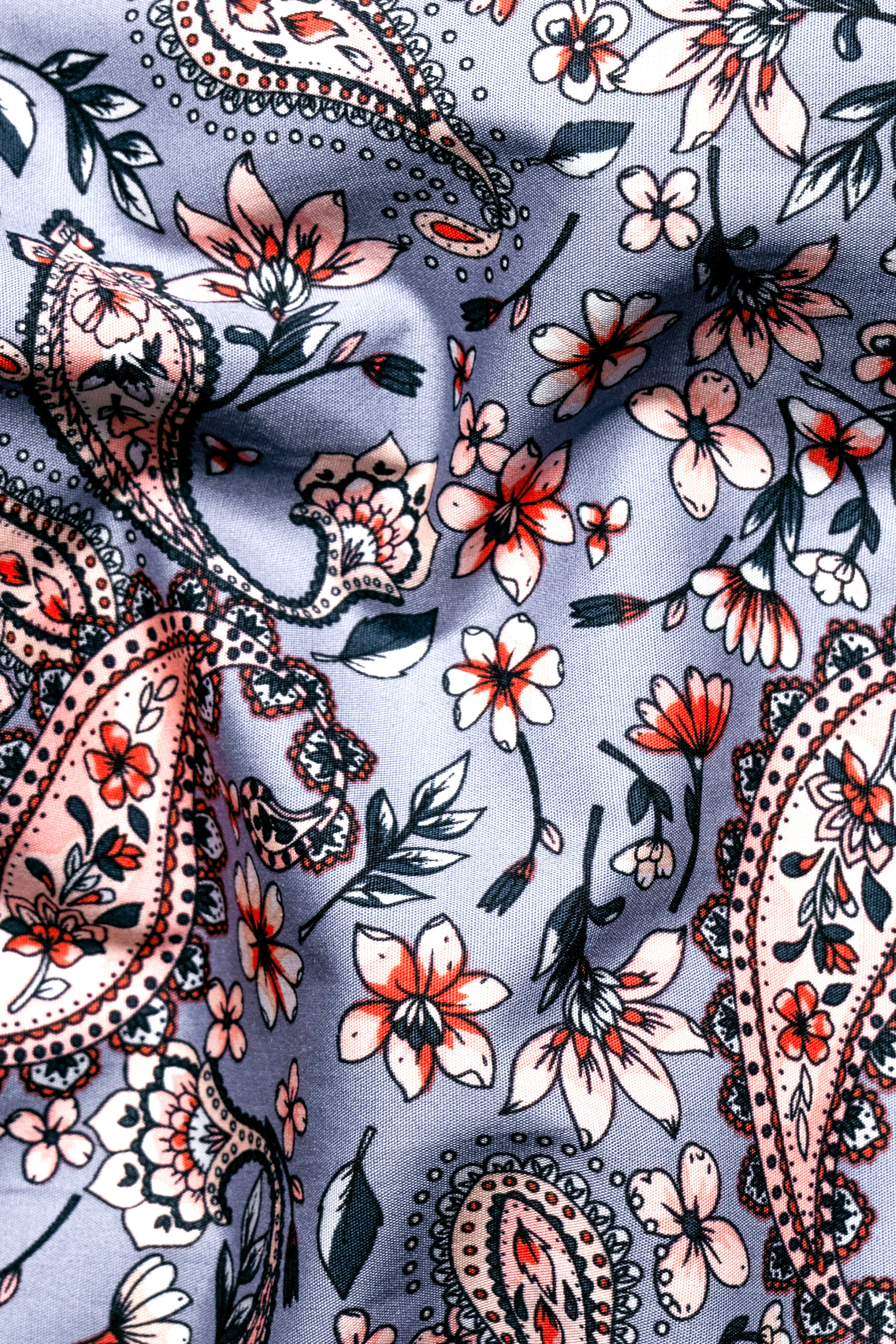 Bluish Gray Multicolour Paisley Printed Poplin Giza Cotton Shirt sold by French Crown product image thumbnail 2