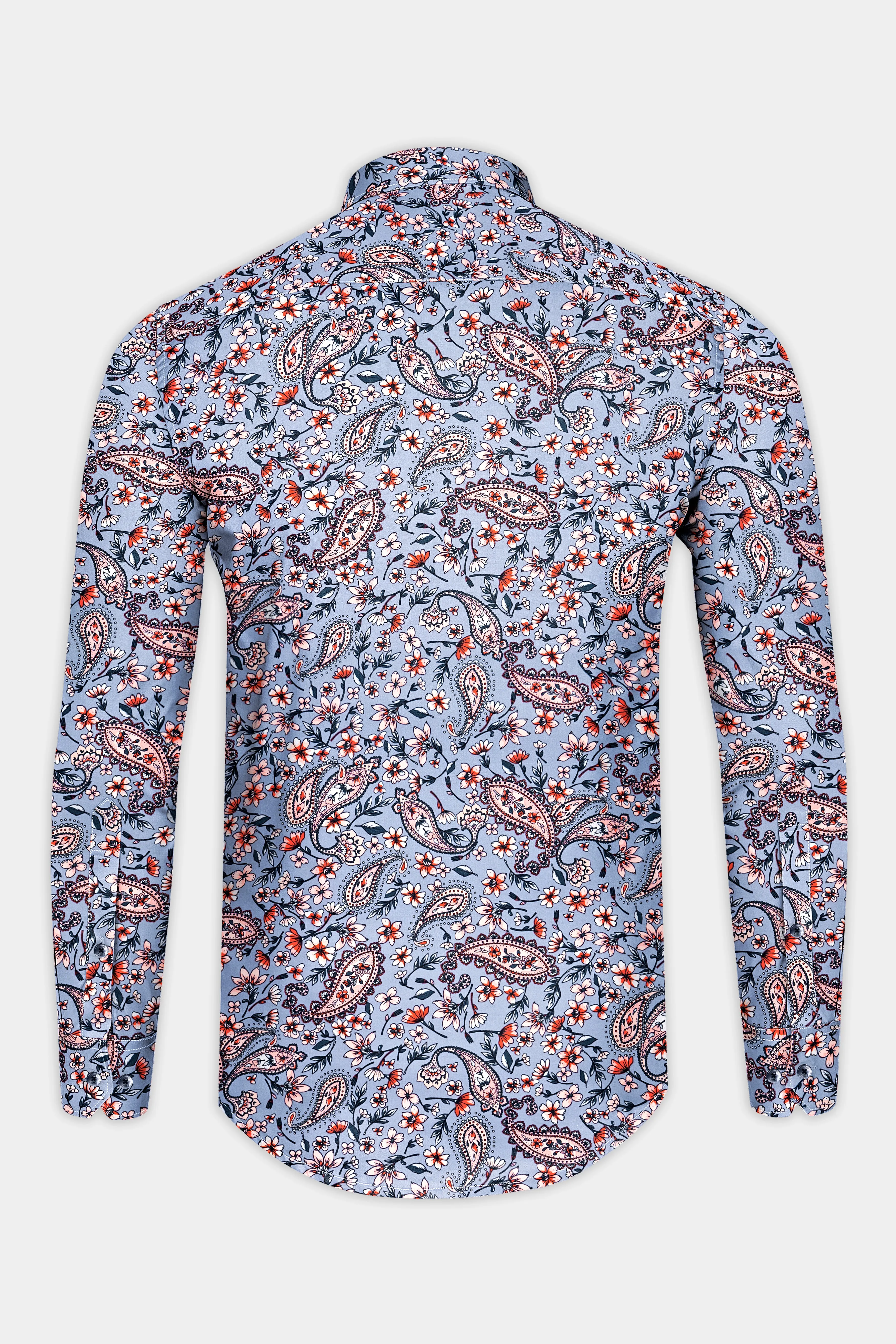 Bluish Gray Multicolour Paisley Printed Poplin Giza Cotton Shirt sold by French Crown product image thumbnail 5