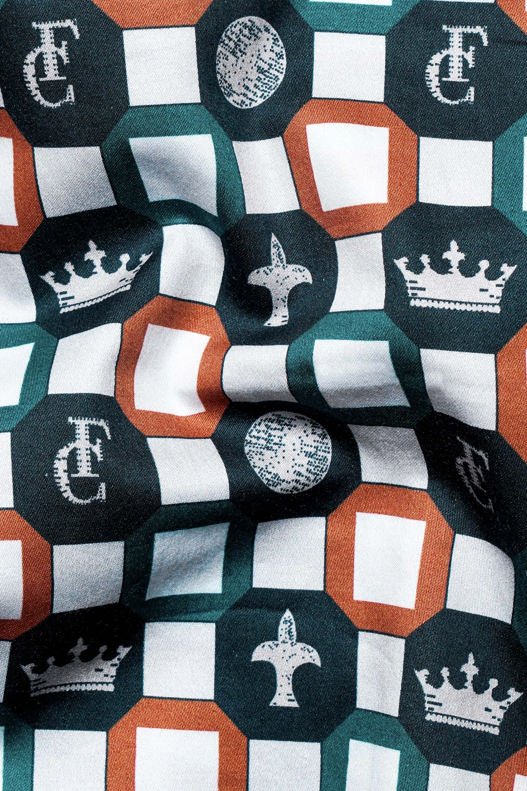 Teal Green and Bright White Multicolour French Crown Elements Printed Subtle Sheen Super Soft Premium Cotton Designer Shirt sold by French Crown product image thumbnail 2