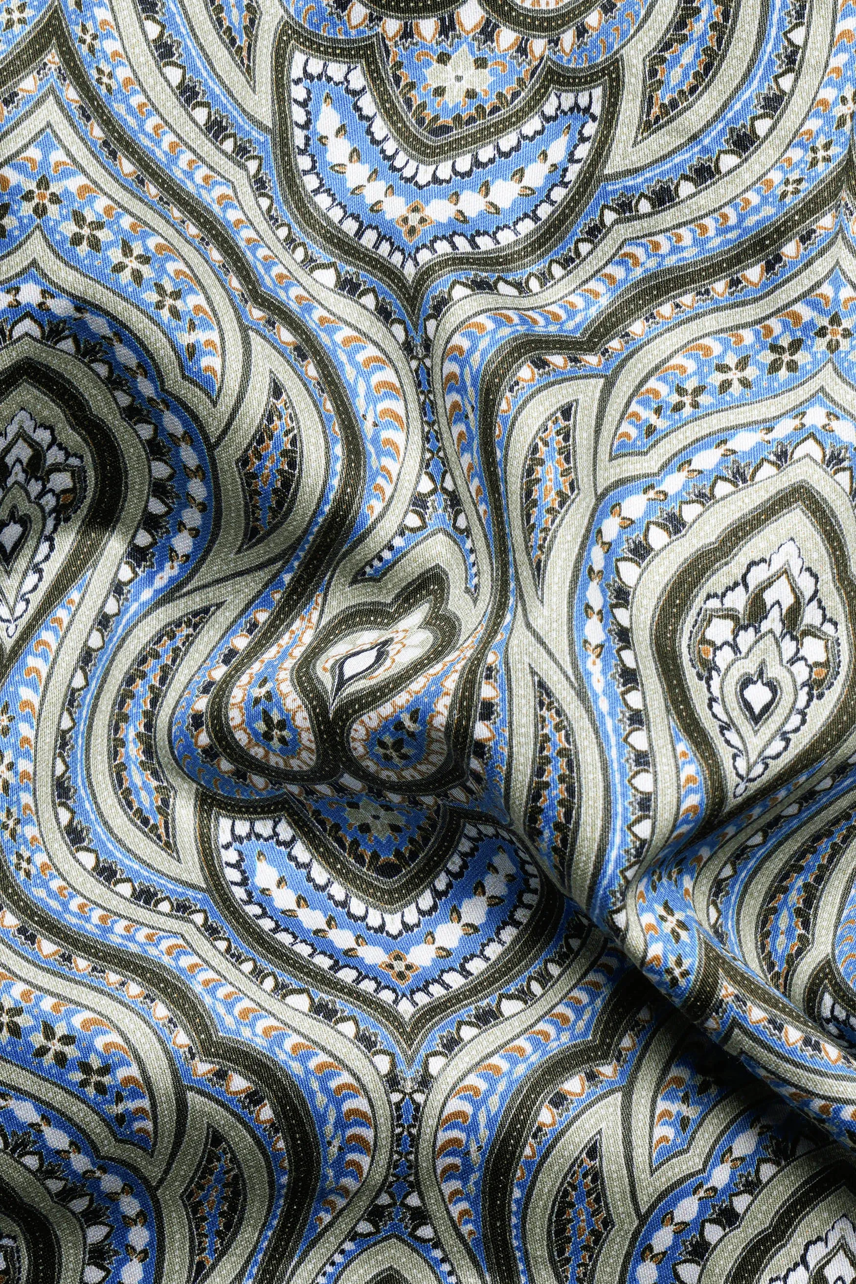 Taupe Green and Curious Blue Multicolour Ethnic Printed Subtle Sheen Super Soft Premium Cotton Shirt sold by French Crown product image thumbnail 3