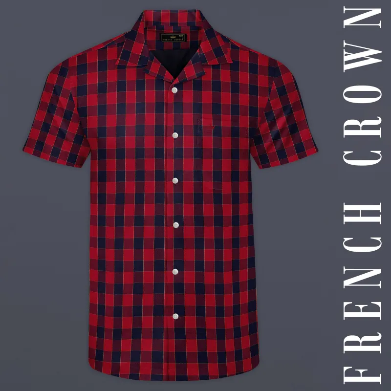 Shiraz Red and Haiti Blue Twill Checkered Premium Cotton Shirt sold by French Crown