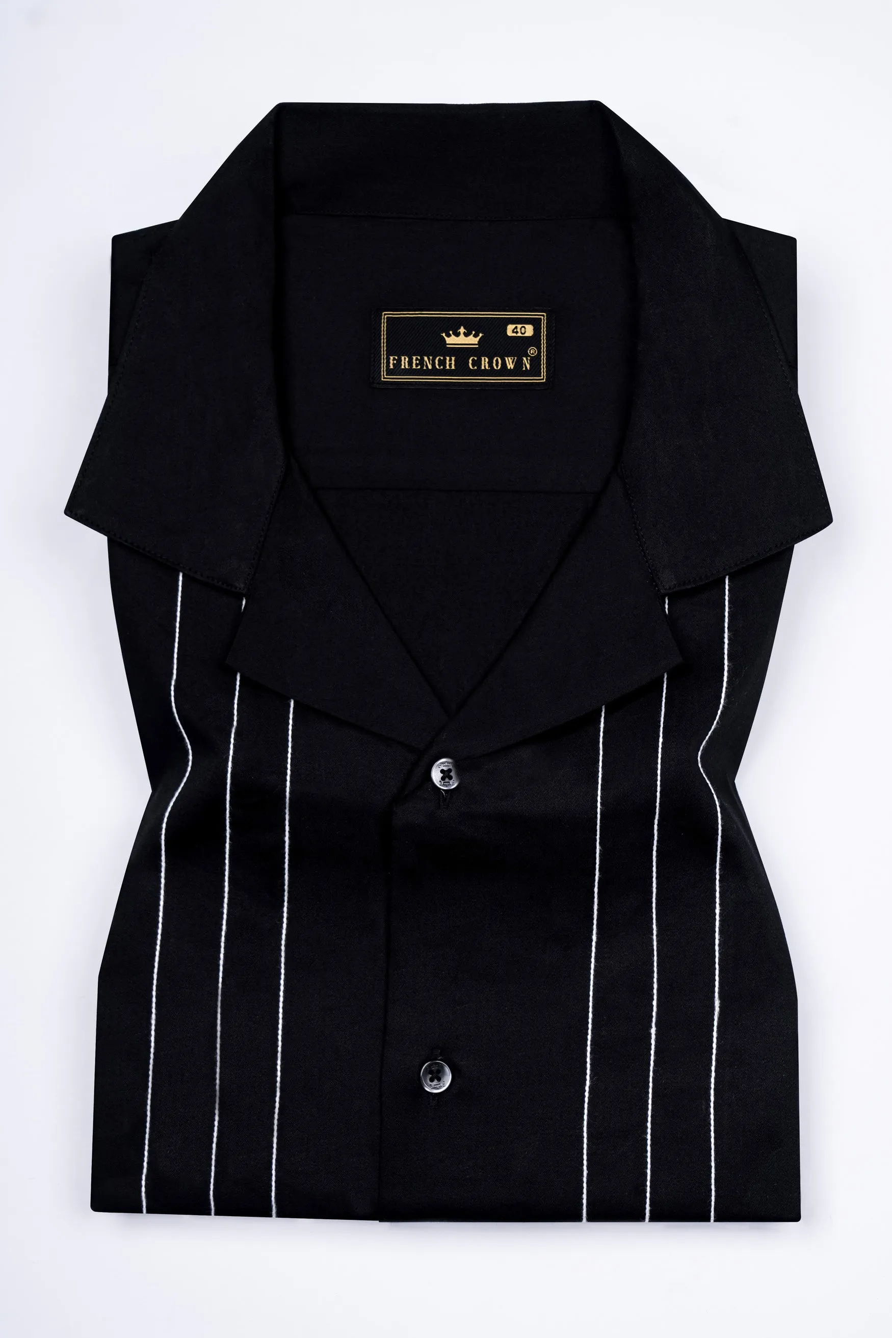 Jade Black with White Lines Stitched Subtle Sheen Super Soft Premium Cotton Designer Shirt sold by French Crown product image thumbnail 5