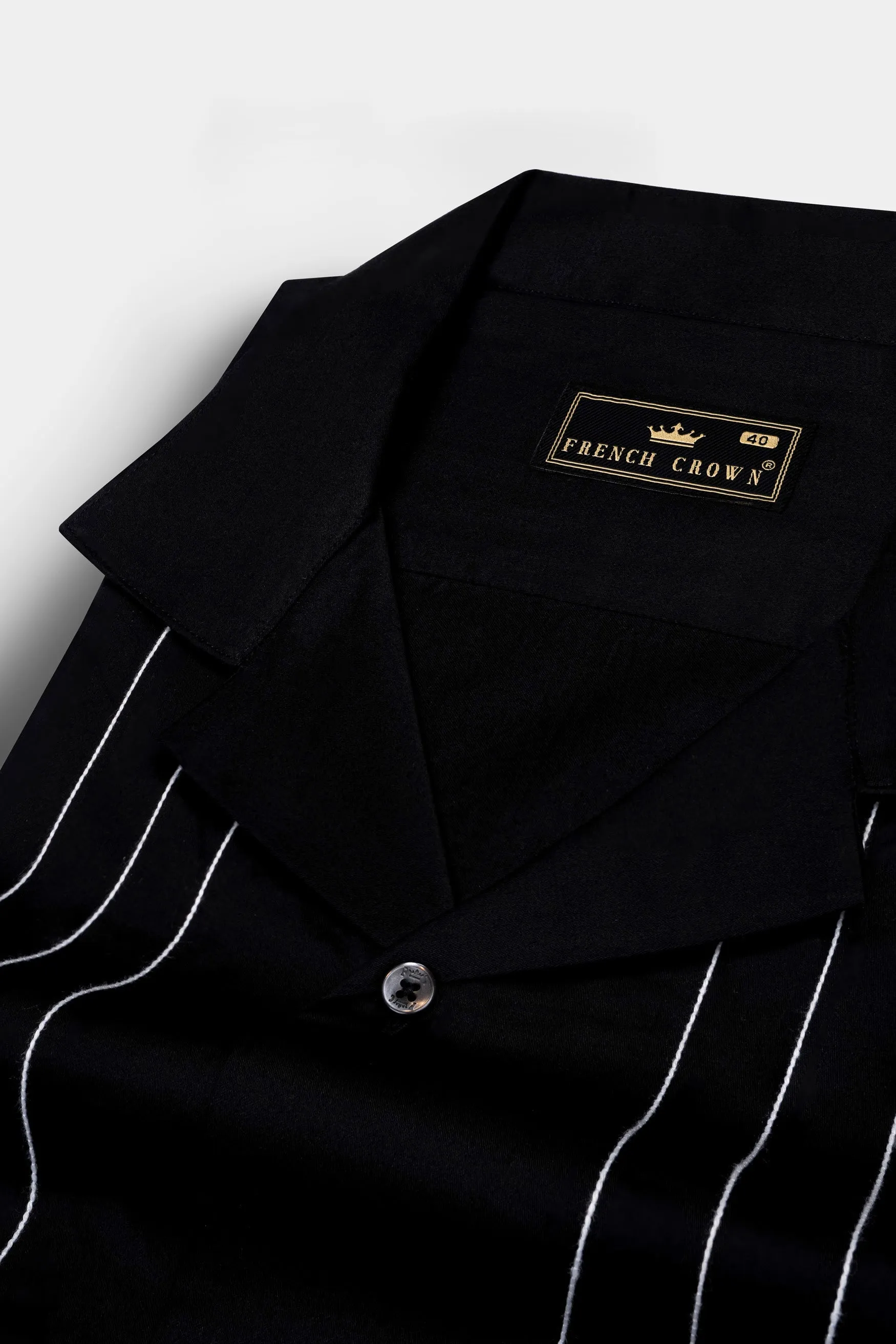 Jade Black with White Lines Stitched Subtle Sheen Super Soft Premium Cotton Designer Shirt sold by French Crown product image thumbnail 4