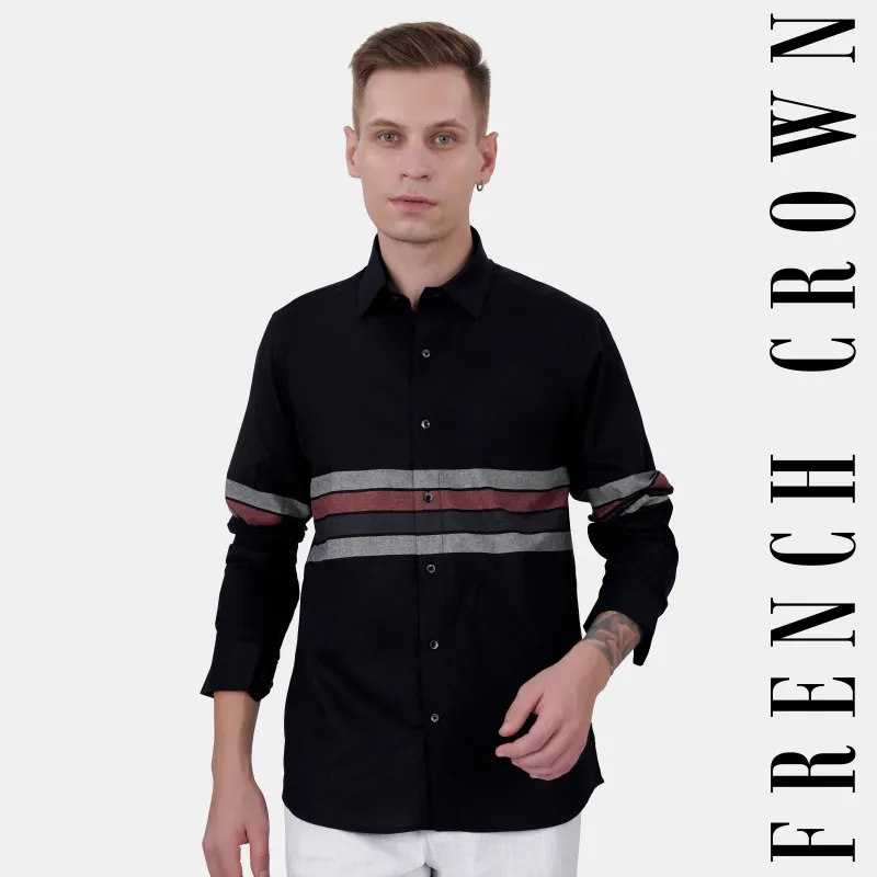 Jade Black with Gunsmoke Gray and Ferra Brown Striped Royal Oxford Shirt sold by French Crown