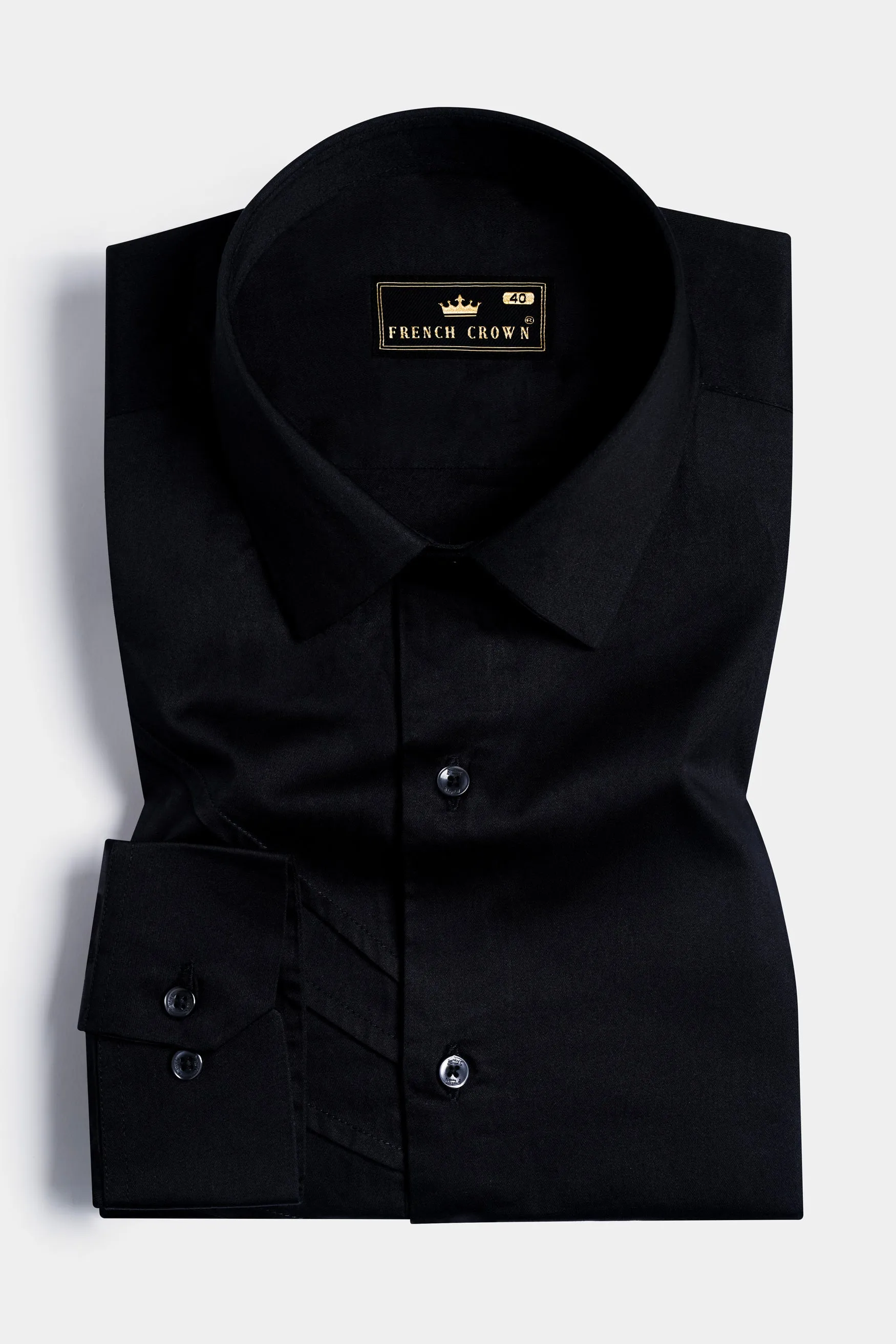 Jade Black Tucks Subtle Sheen Super Soft Premium Cotton Designer Shirt sold by French Crown product image thumbnail 5