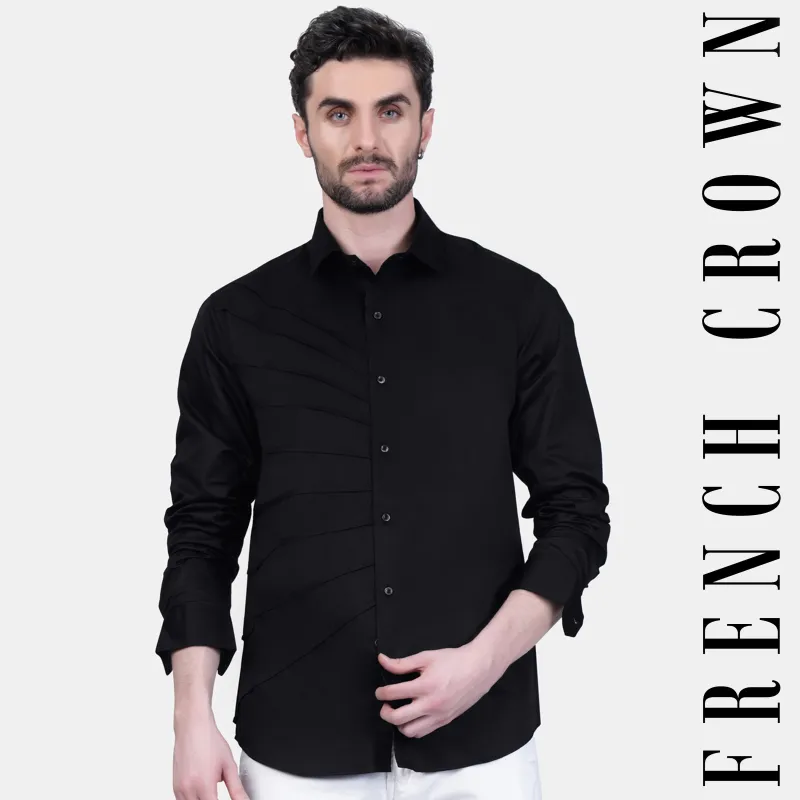 Jade Black Tucks Subtle Sheen Super Soft Premium Cotton Designer Shirt sold by French Crown