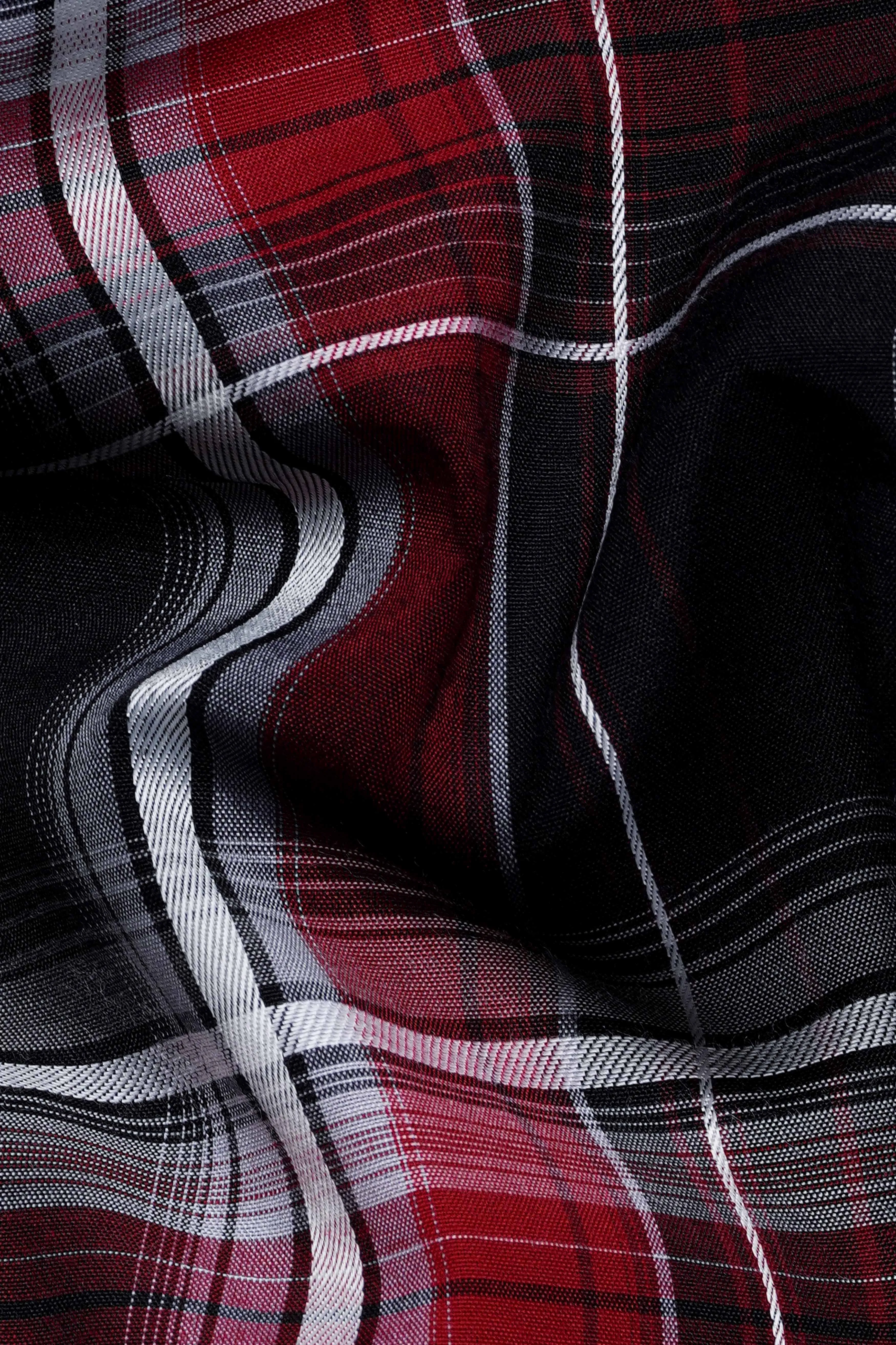 Jade Black and Paprika Red Plaid Dobby Textured Premium Giza Cotton Shirt sold by French Crown product image thumbnail 2