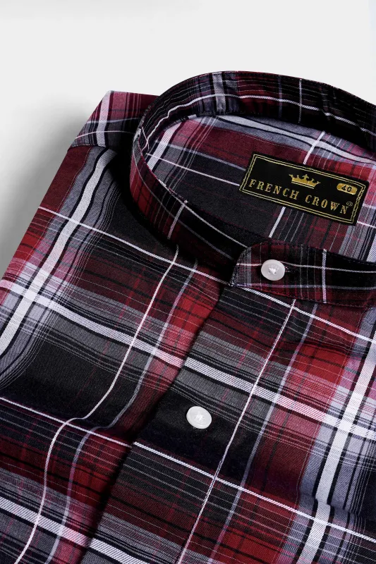 Jade Black and Paprika Red Plaid Dobby Textured Premium Giza Cotton Shirt sold by French Crown