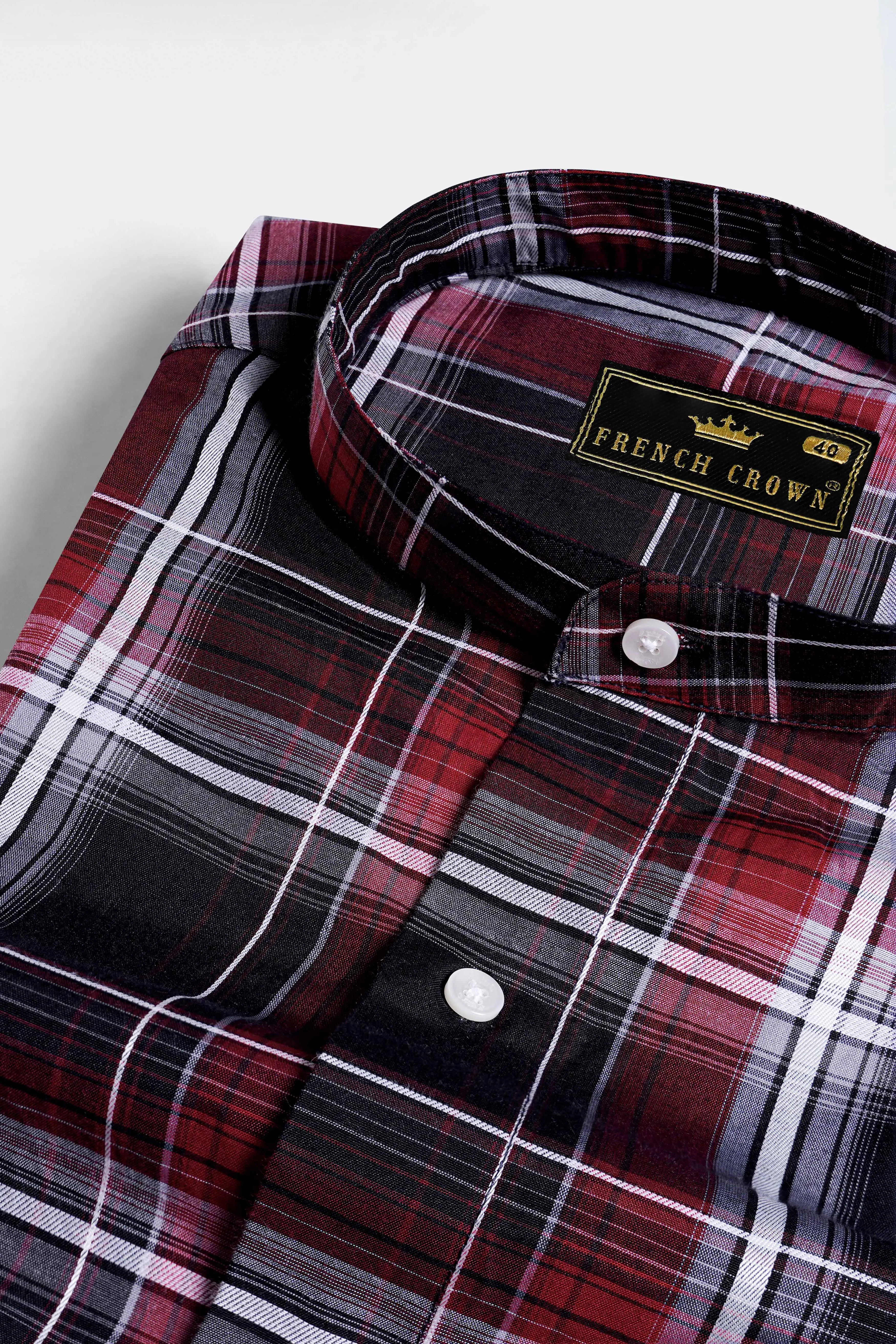 Jade Black and Paprika Red Plaid Dobby Textured Premium Giza Cotton Shirt sold by French Crown