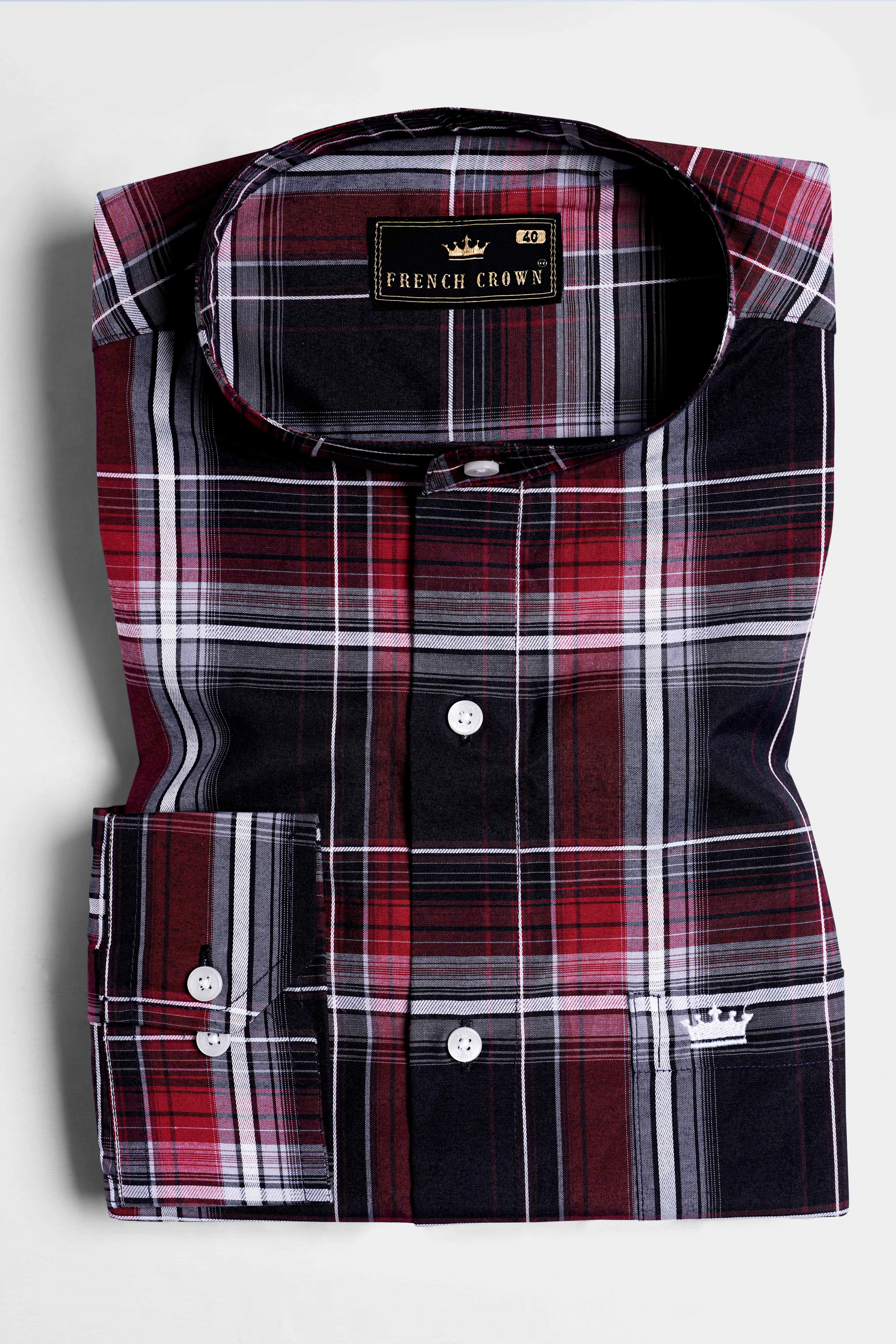 Jade Black and Paprika Red Plaid Dobby Textured Premium Giza Cotton Shirt sold by French Crown product image thumbnail 3