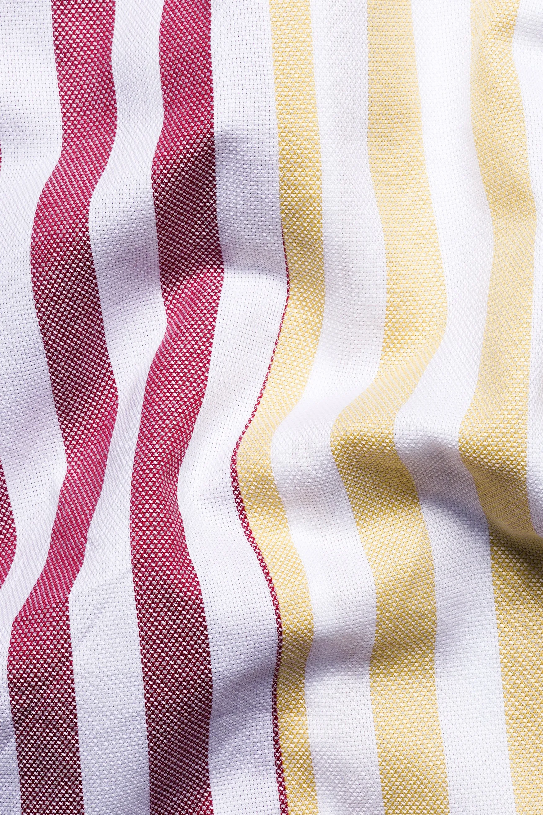 Hibiscus Pink with White and Navajo Yellow Striped Dobby Textured Premium Giza Cotton Designer Shirt sold by French Crown product image thumbnail 3