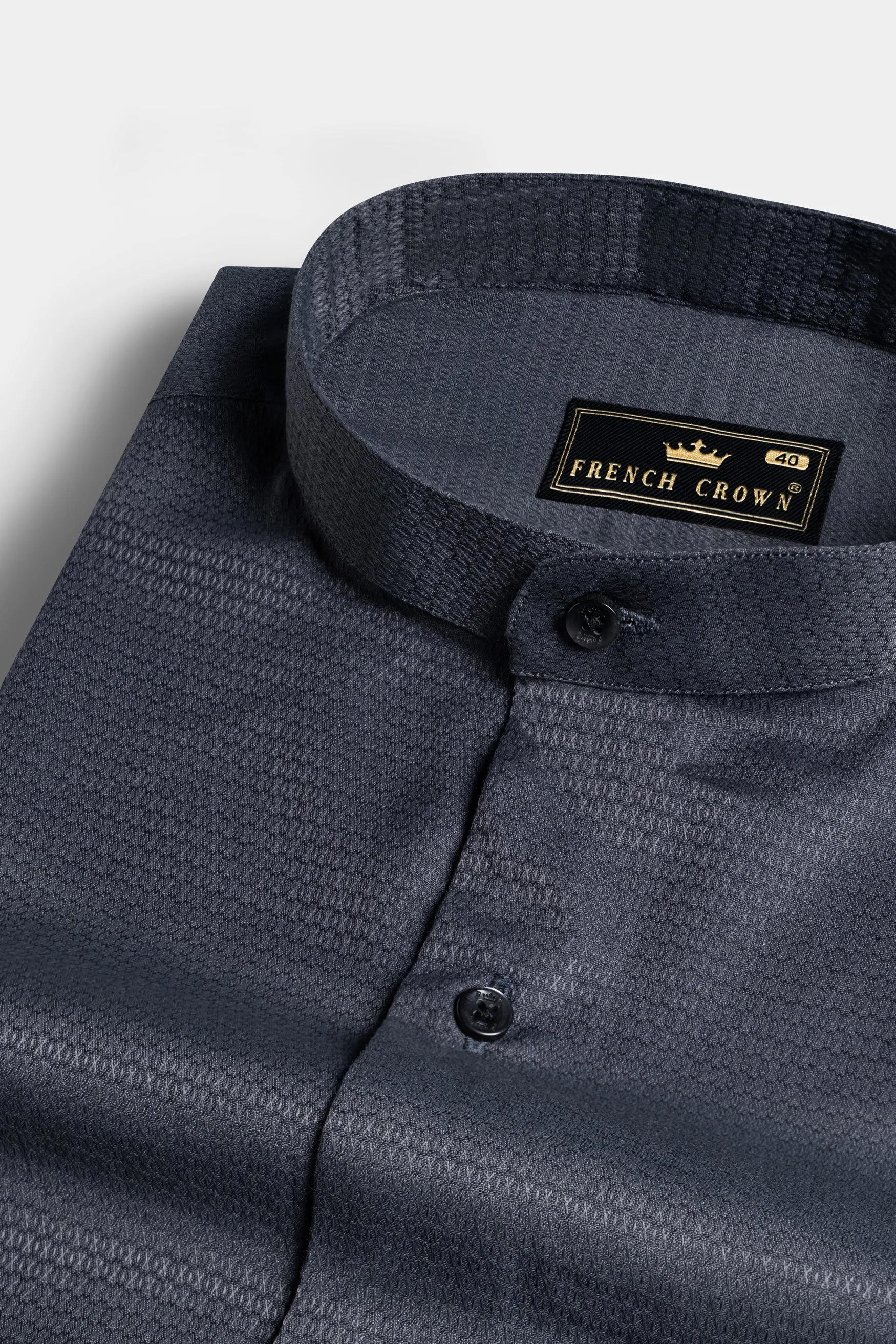 Gunmetal Gray Dobby Textured Premium Giza Cotton Shirt sold by French Crown
