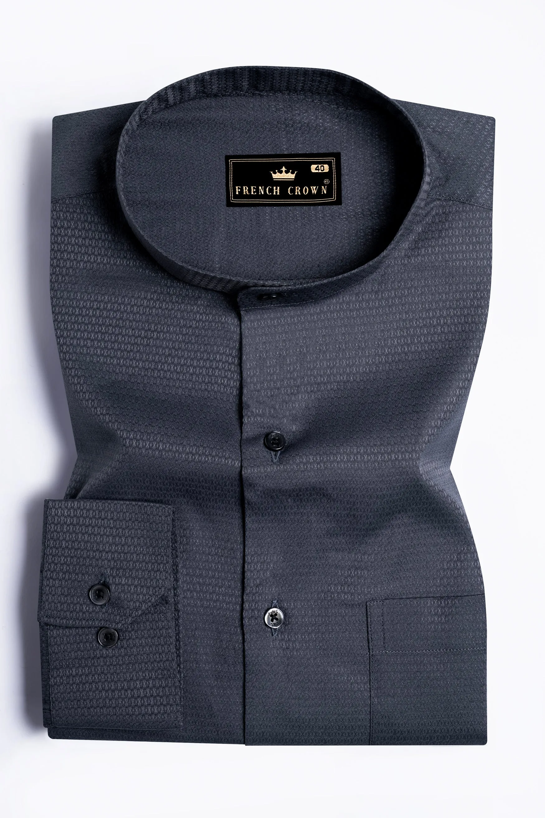 Gunmetal Gray Dobby Textured Premium Giza Cotton Shirt sold by French Crown product image thumbnail 3