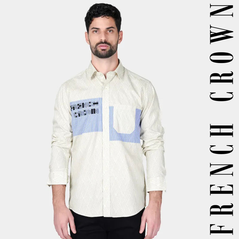 Gainsboro Gray and Glaucous Blue Striped French Crown Embroidered Premium Cotton Designer Shirt sold by French Crown