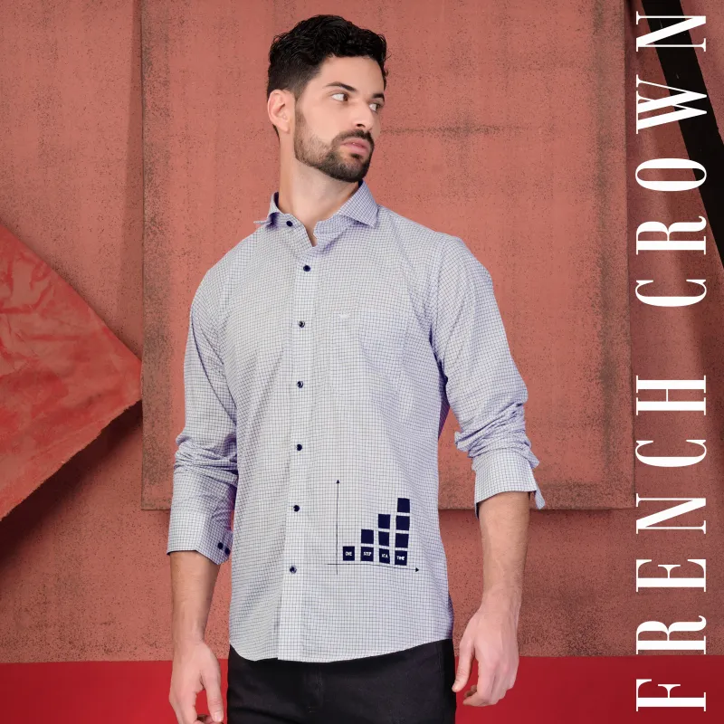 Gainsboro Gray and Black Gingham Checkered with Graph Hand Painted Premium Cotton Designer Shirt sold by French Crown
