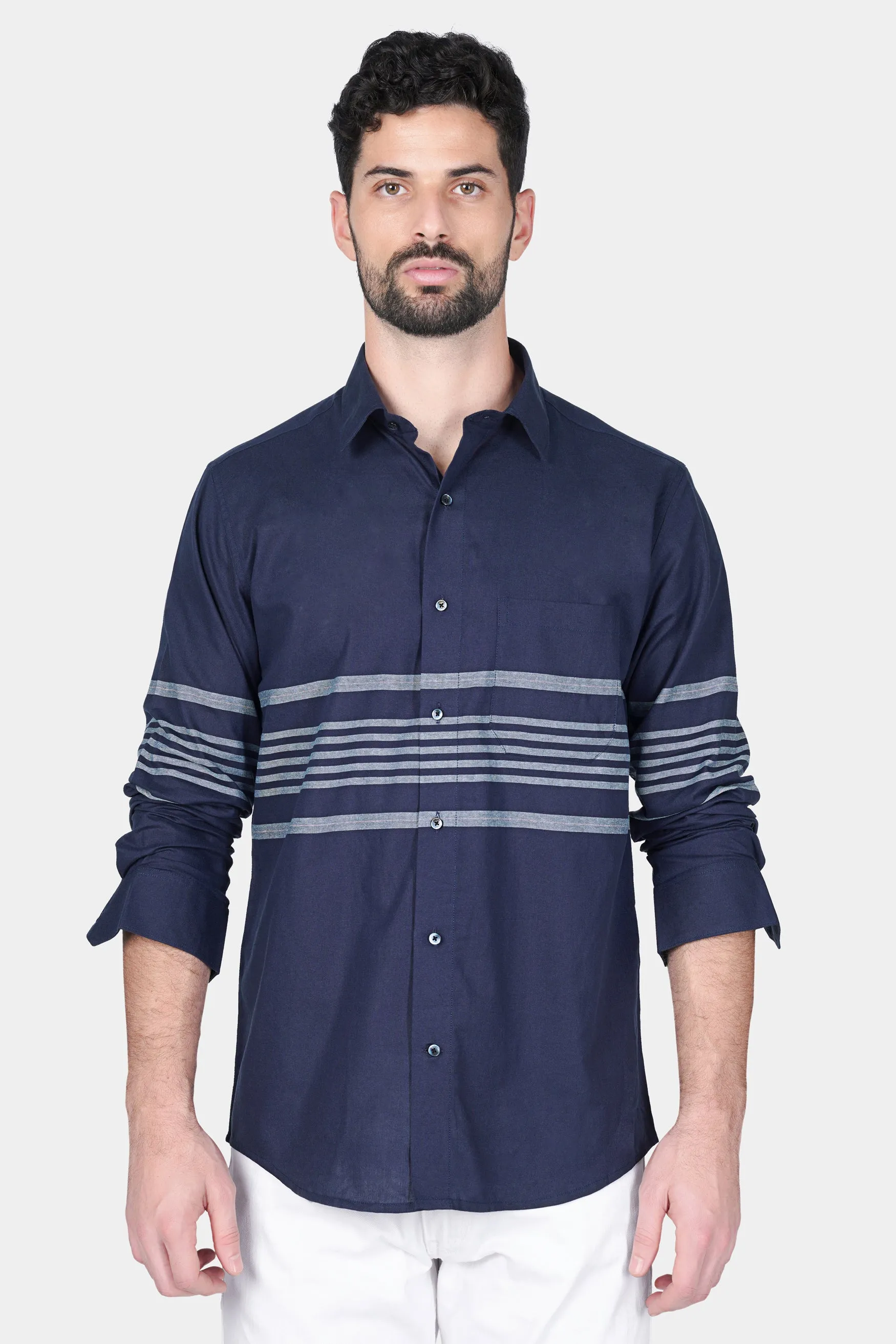 Ebony Clay Blue and Lynch Gray Striped Royal Oxford Shirt sold by French Crown product image thumbnail 2