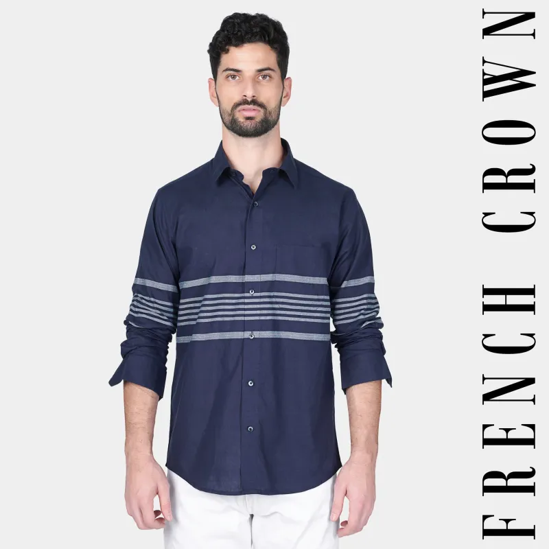 Ebony Clay Blue and Lynch Gray Striped Royal Oxford Shirt sold by French Crown