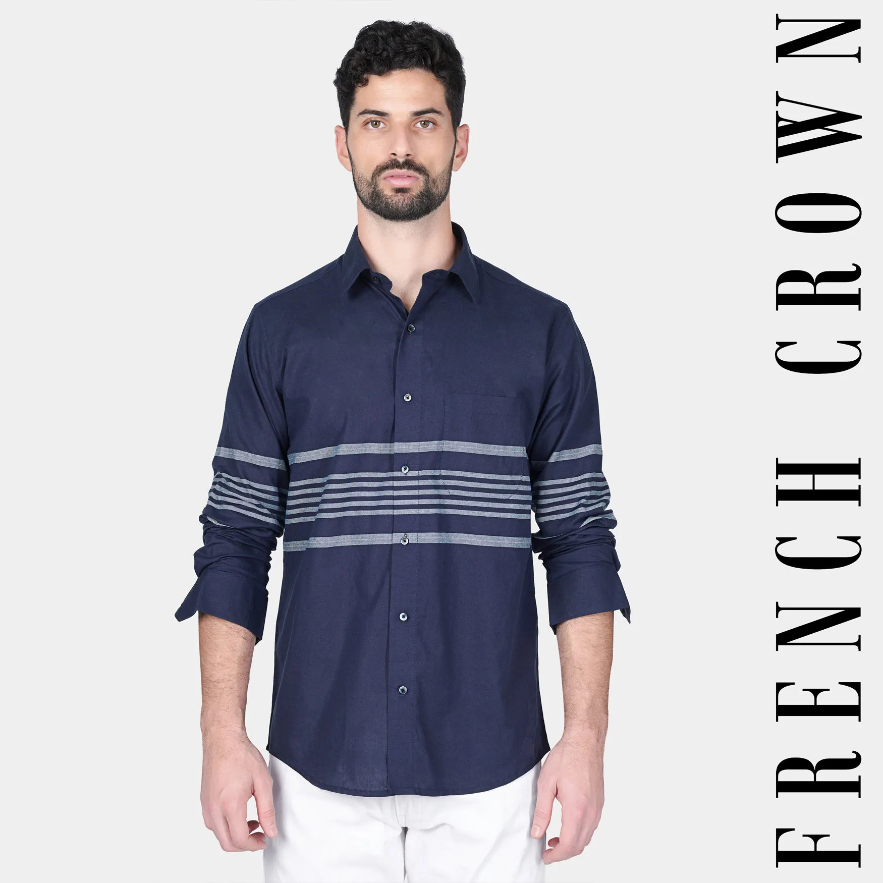 Ebony Clay Blue and Lynch Gray Striped Royal Oxford Shirt sold by French Crown
