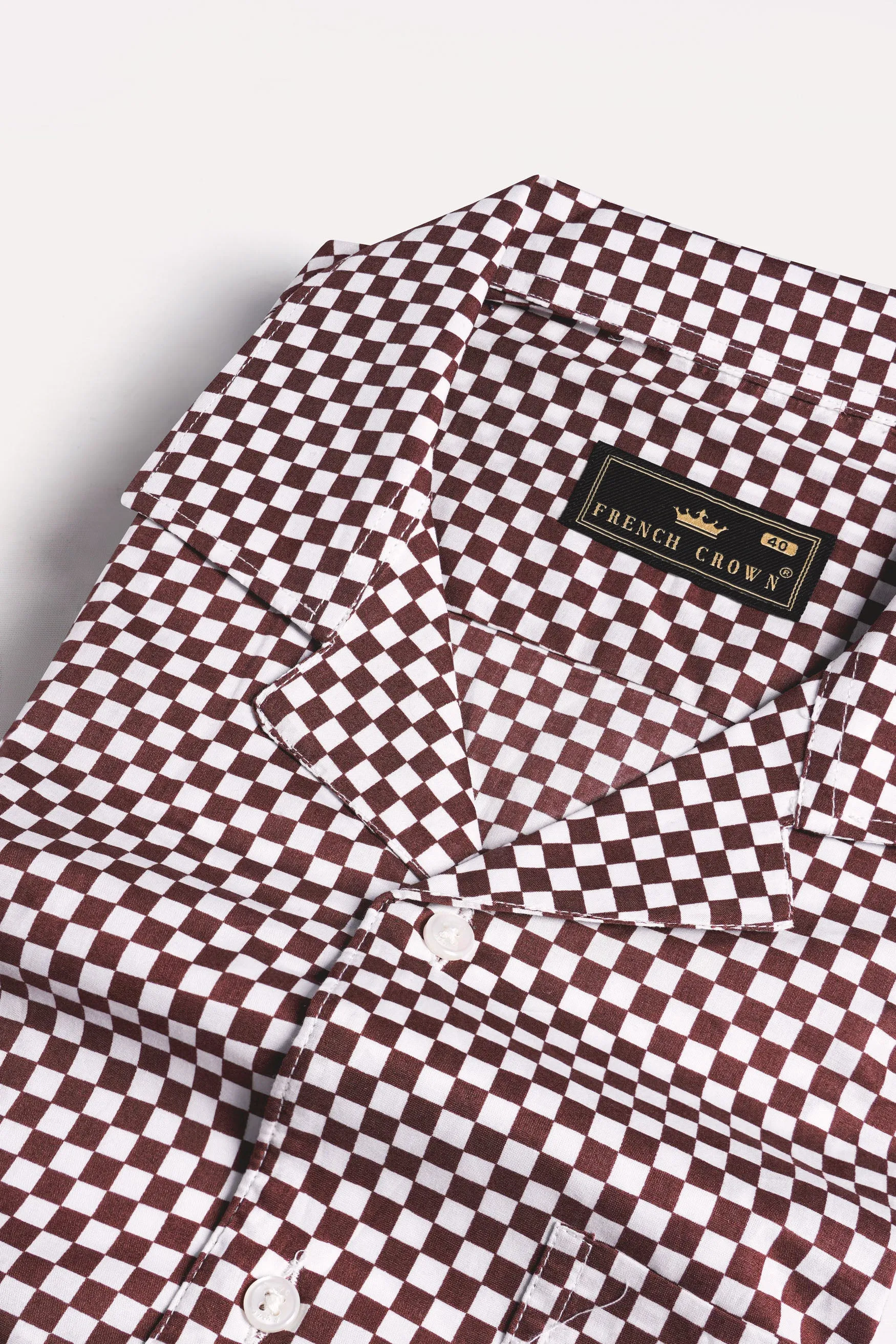 Crater Brown and White Checked Premium Cotton Shirt sold by French Crown product image thumbnail 4