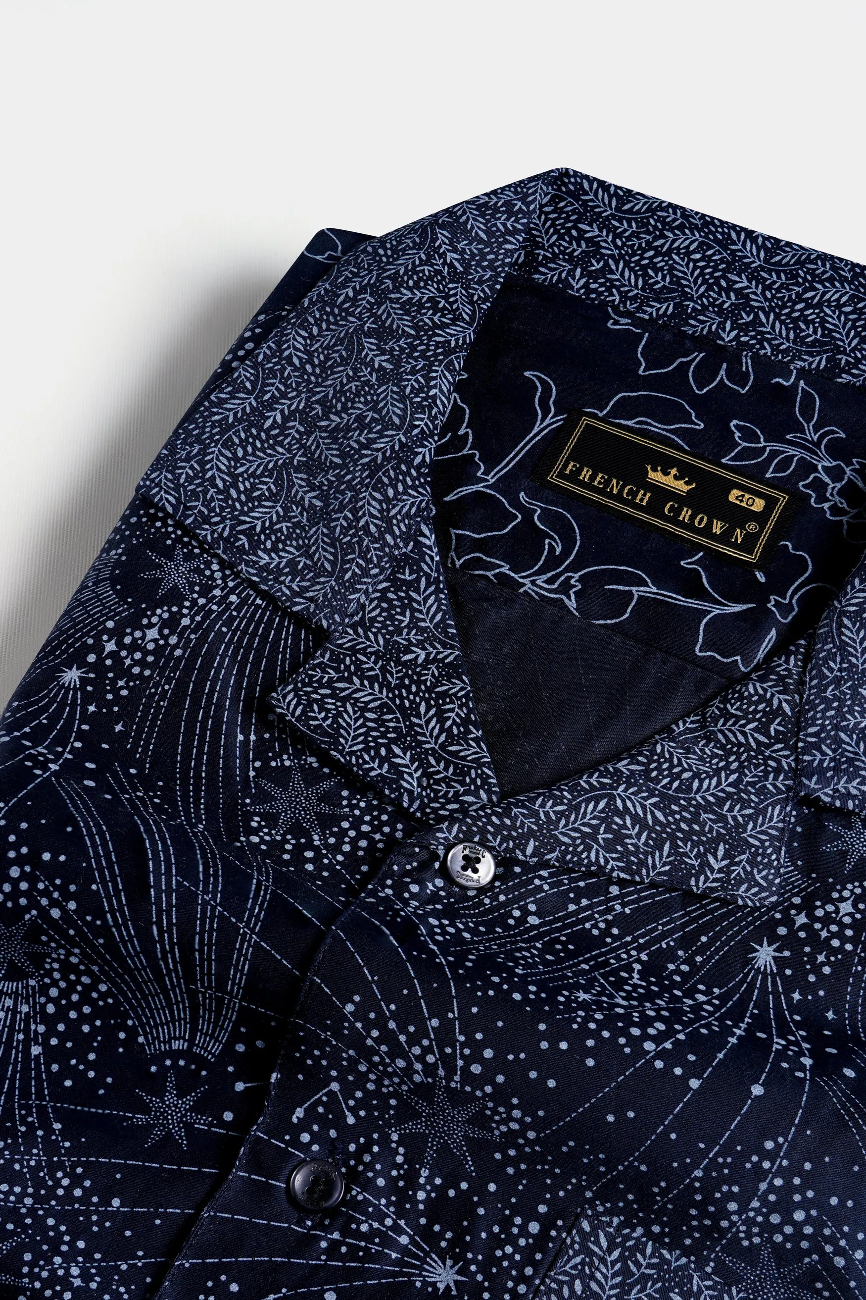 Cinder Blue Leaves Printed Subtle Sheen Super Soft Premium Cotton Shirt sold by French Crown product image thumbnail 4
