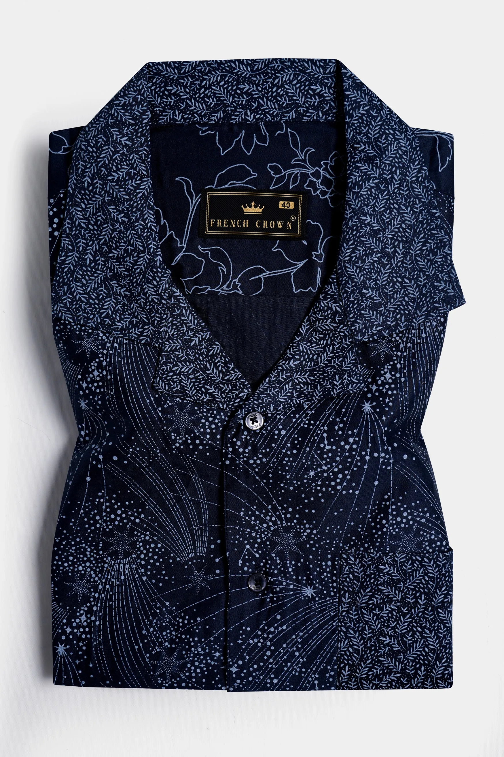 Cinder Blue Leaves Printed Subtle Sheen Super Soft Premium Cotton Shirt sold by French Crown product image thumbnail 5