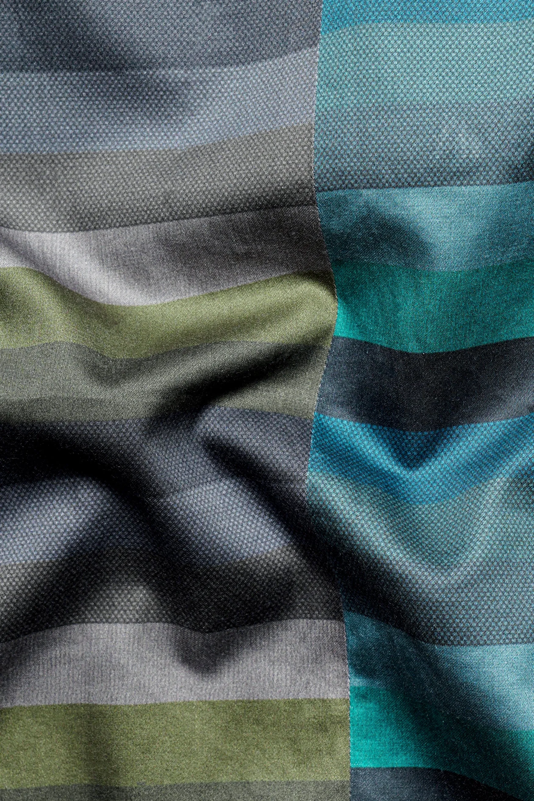 Cactus Green and Genoa Blue Striped Subtle Sheen Super Soft Premium Cotton Designer Shirt sold by French Crown product image thumbnail 3