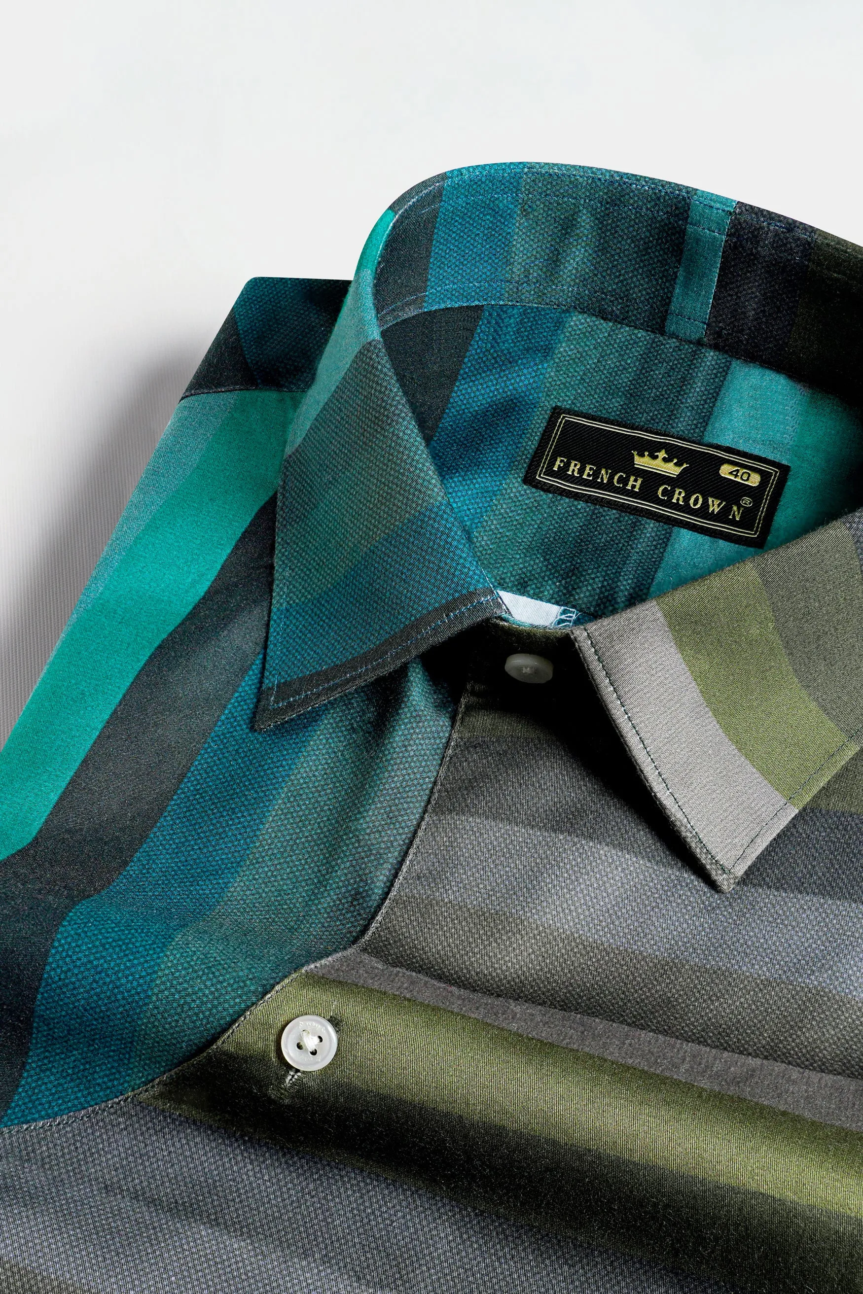 Cactus Green and Genoa Blue Striped Subtle Sheen Super Soft Premium Cotton Designer Shirt sold by French Crown product image thumbnail 4