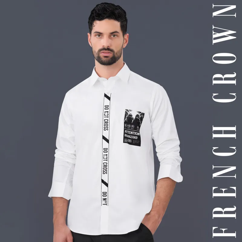 Bright White Printed Subtle Sheen Super Soft Premium Cotton Designer Shirt sold by French Crown