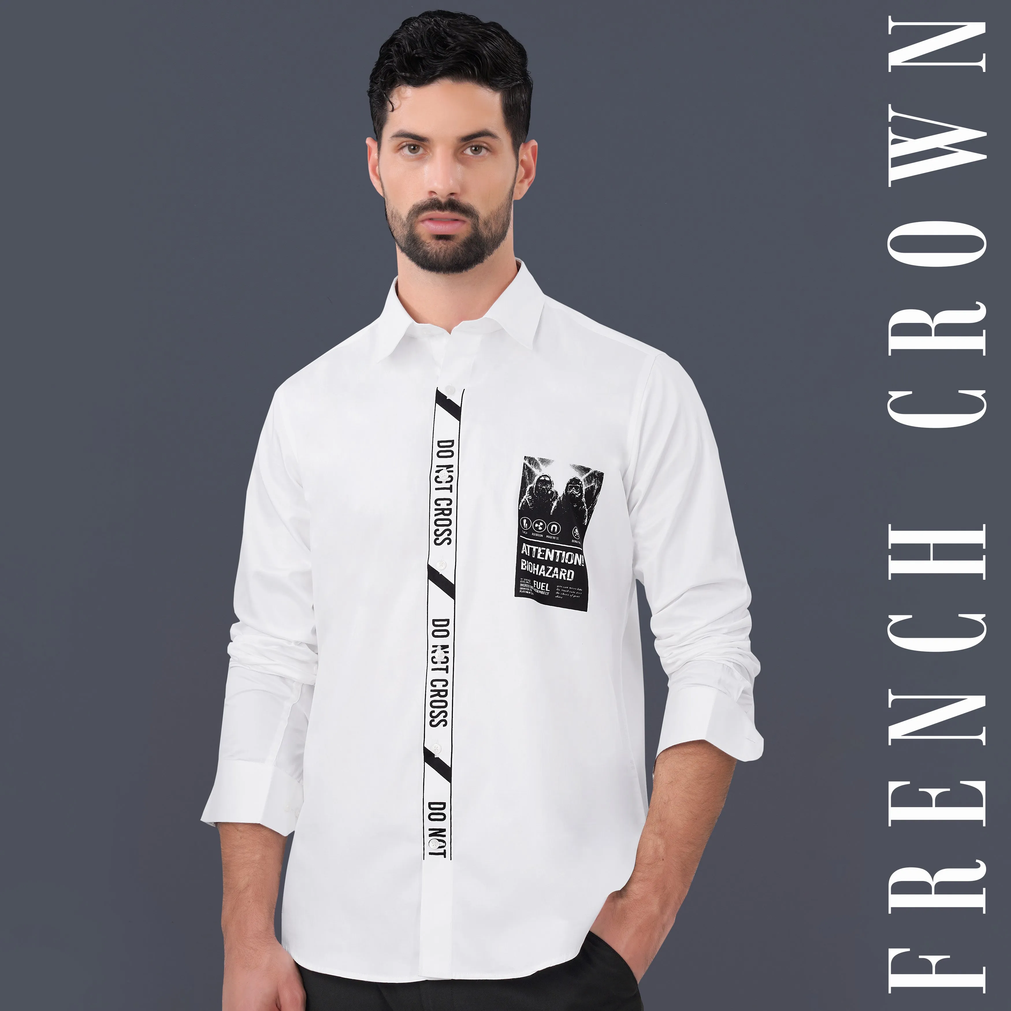 Bright White Printed Subtle Sheen Super Soft Premium Cotton Designer Shirt sold by French Crown