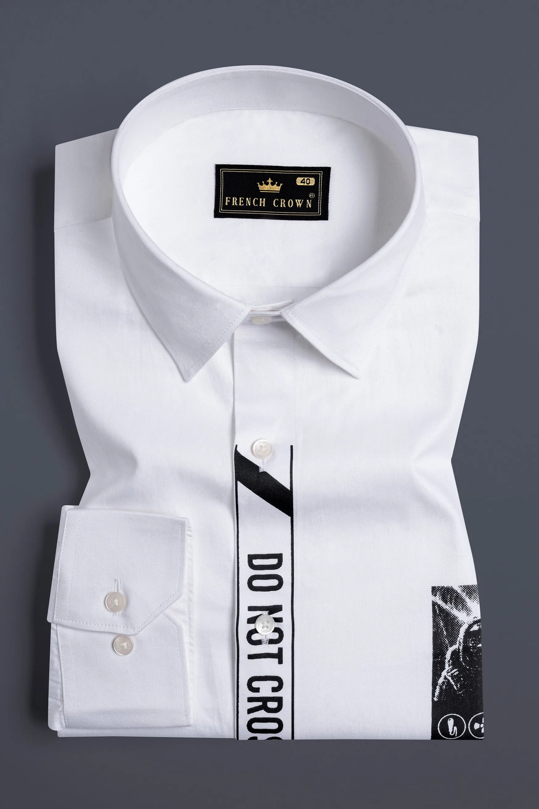 Bright White Printed Subtle Sheen Super Soft Premium Cotton Designer Shirt sold by French Crown product image thumbnail 5
