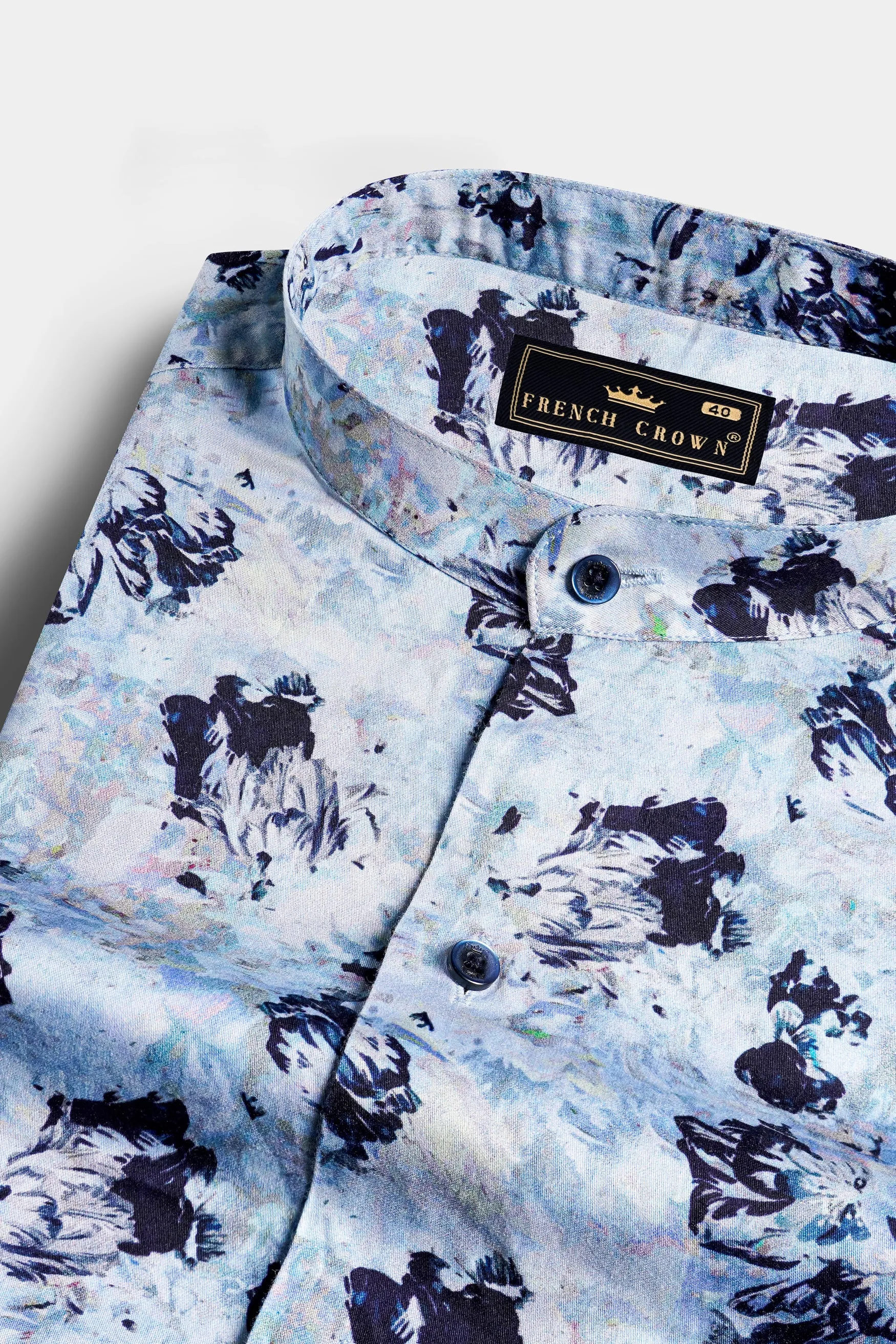 Bright White and Downriver Blue Abstract Printed Subtle Sheen Super Soft Premium Cotton Shirt sold by French Crown