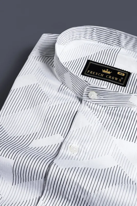Bright White and Black Abstract Lines Printed Subtle Sheen Super Soft Premium Cotton Shirt sold by French Crown