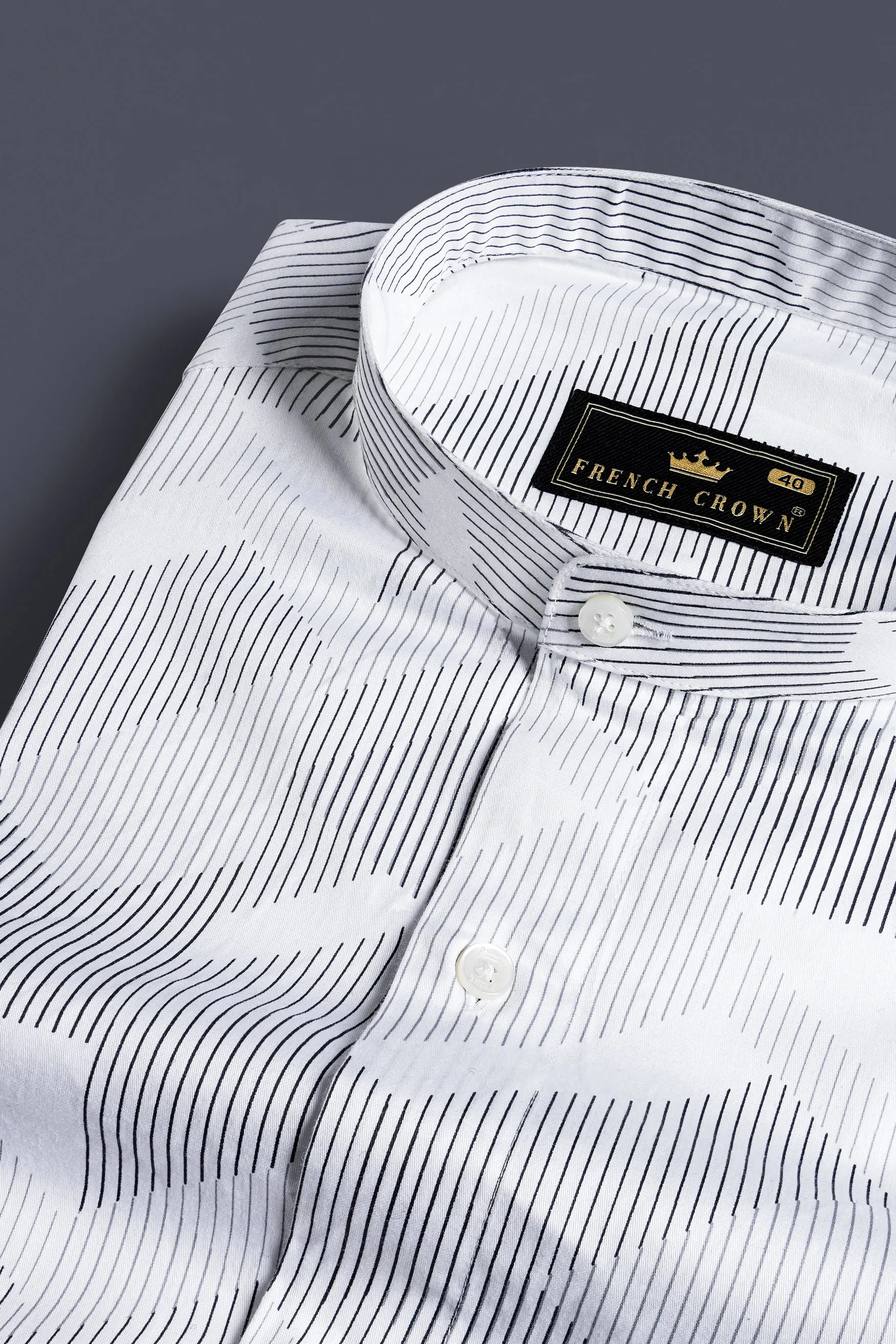 Bright White and Black Abstract Lines Printed Subtle Sheen Super Soft Premium Cotton Shirt sold by French Crown