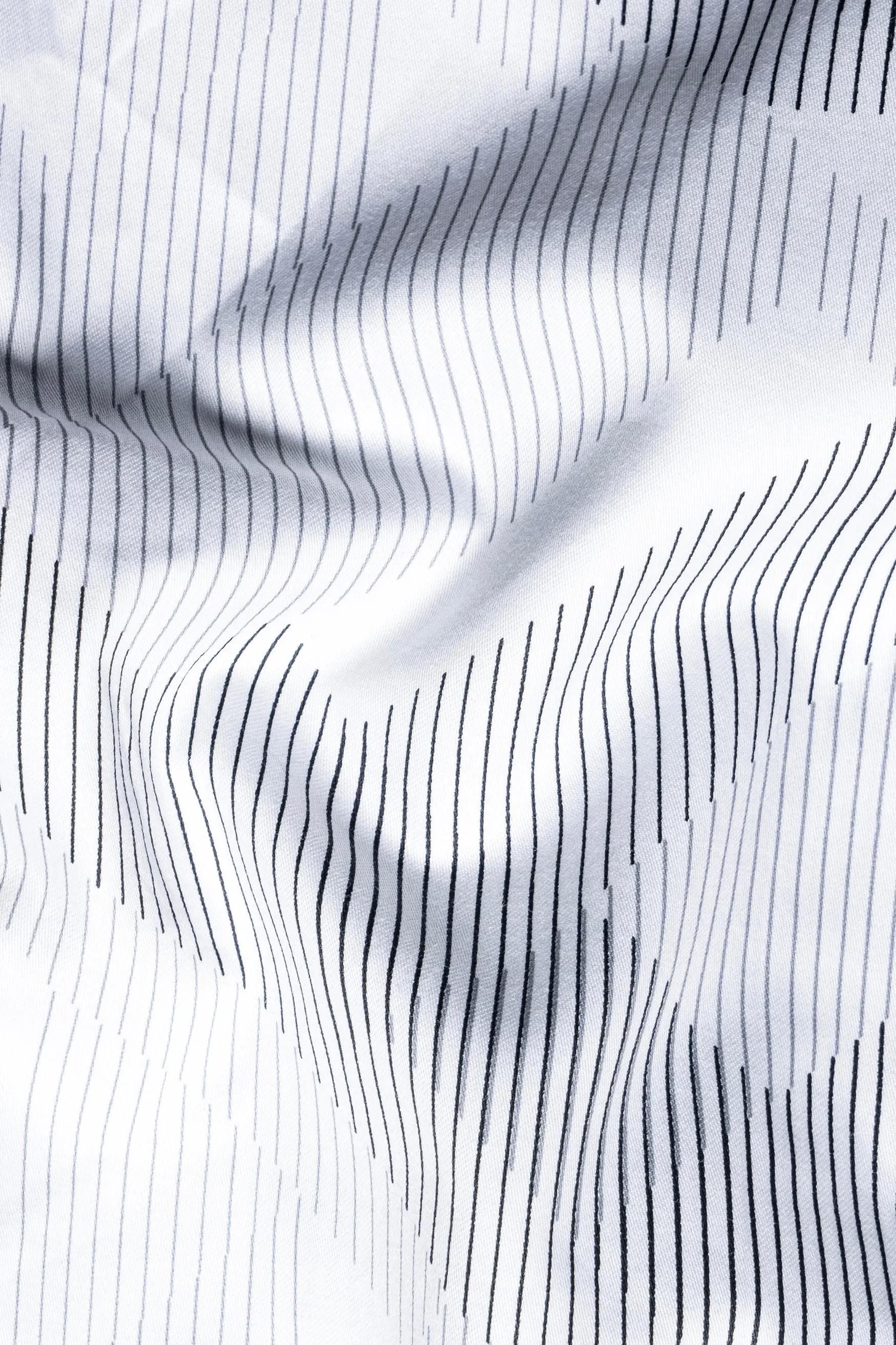 Bright White and Black Abstract Lines Printed Subtle Sheen Super Soft Premium Cotton Shirt sold by French Crown product image thumbnail 2