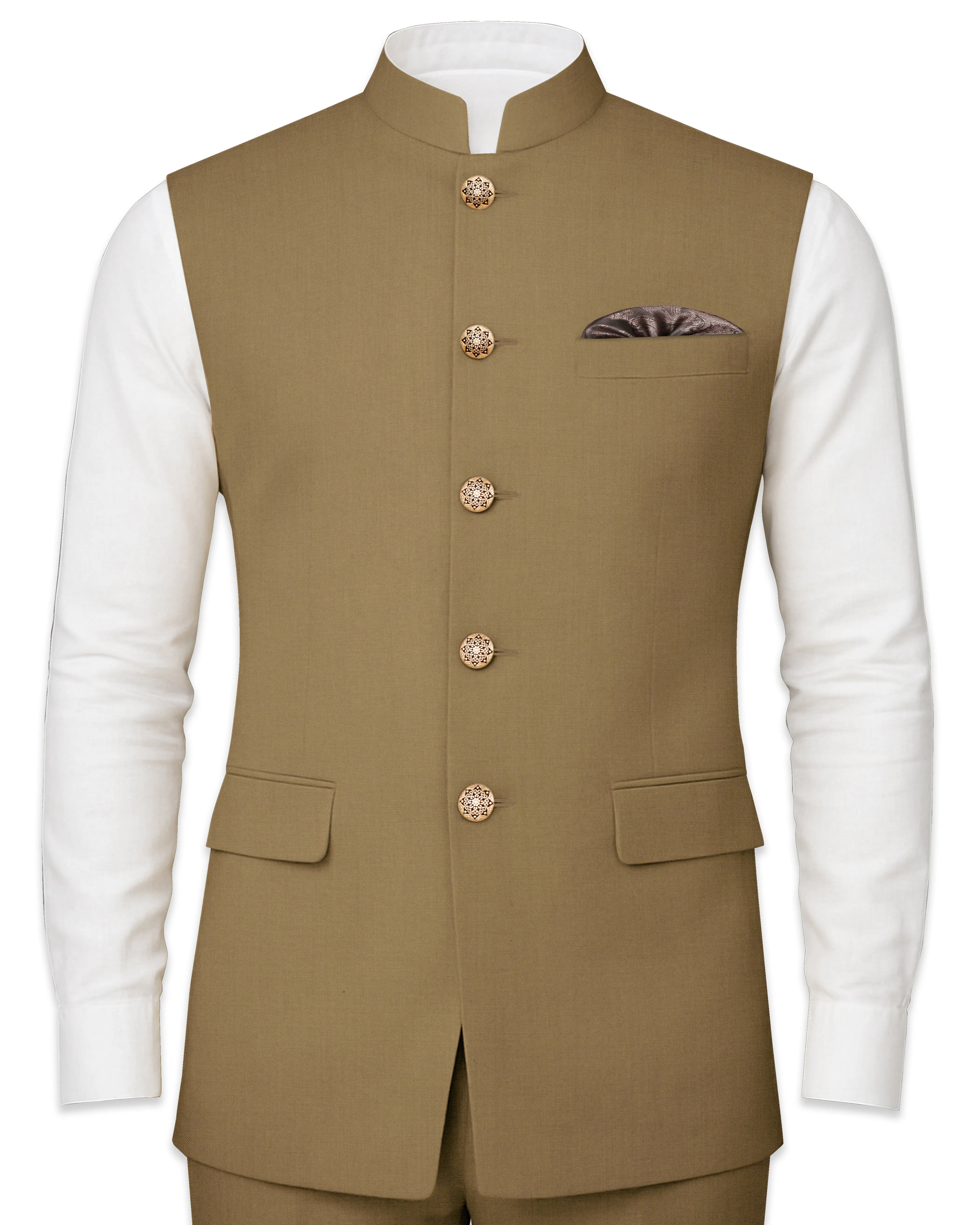 Shadow Brown Textured Nehru Jacket sold by French Crown