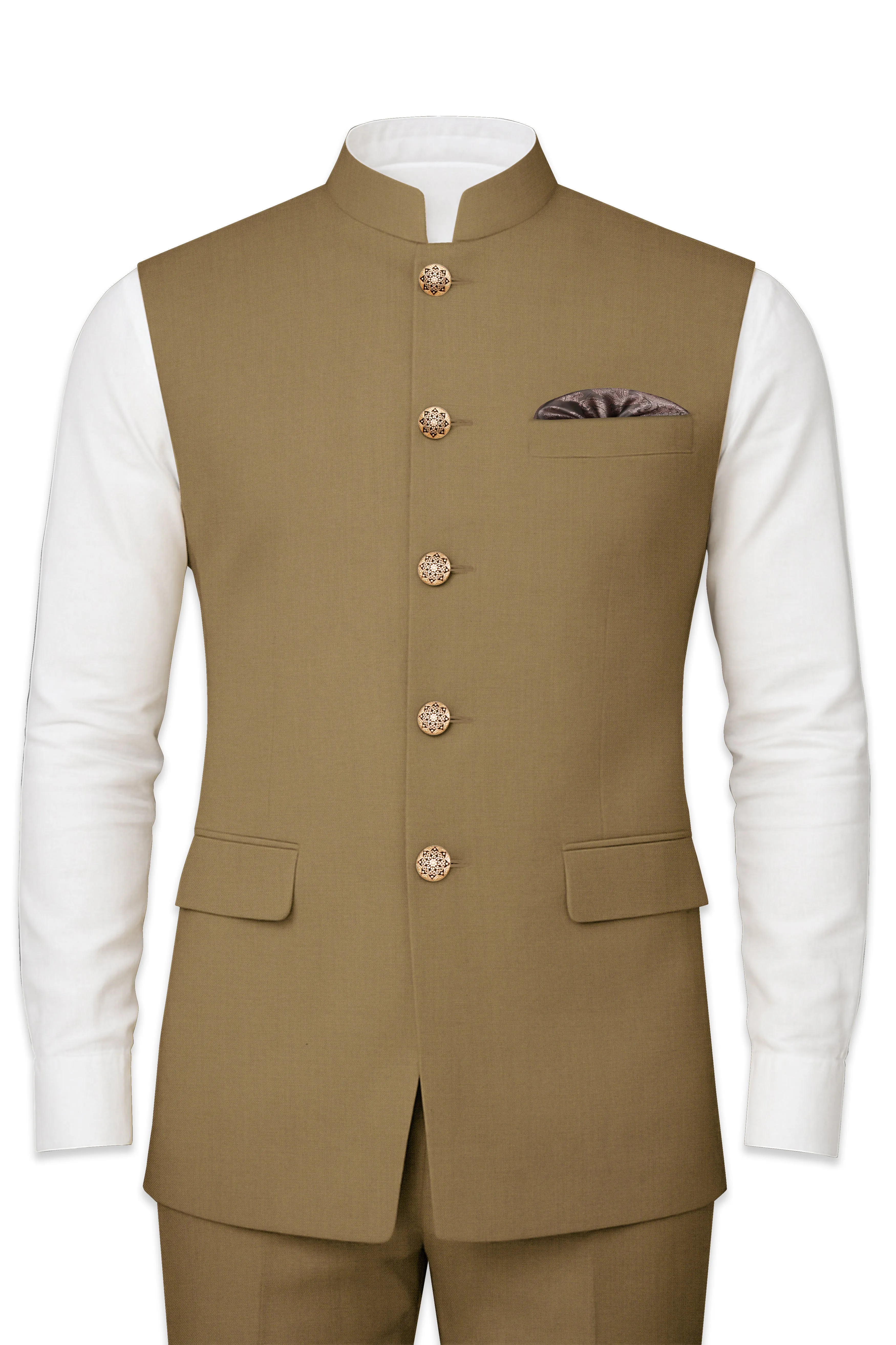 Shadow Brown Textured Nehru Jacket sold by French Crown product image thumbnail 2