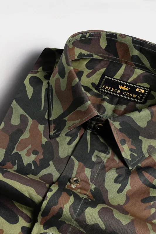 Sage Green and Taupe Brown Printed Royal Oxford Shirt sold by French Crown