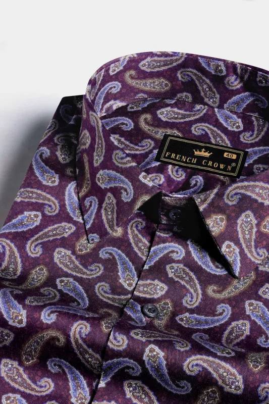 Ripe Plum Purple Multicolour Paisley Printed Subtle Sheen Super Soft Premium Cotton Designer Shirt sold by French Crown