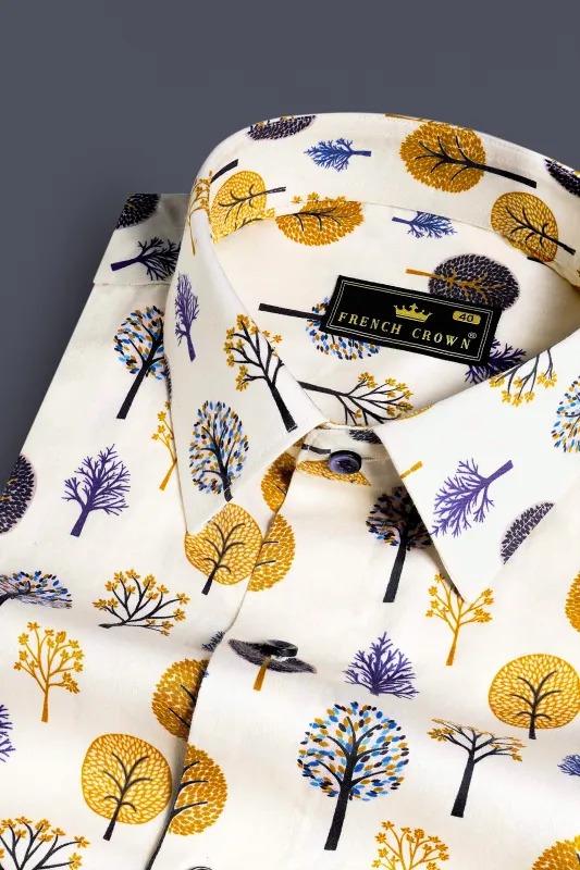 Pampas Cream Multicolour Trees Printed Subtle Sheen Super Soft Premium Cotton Shirt sold by French Crown