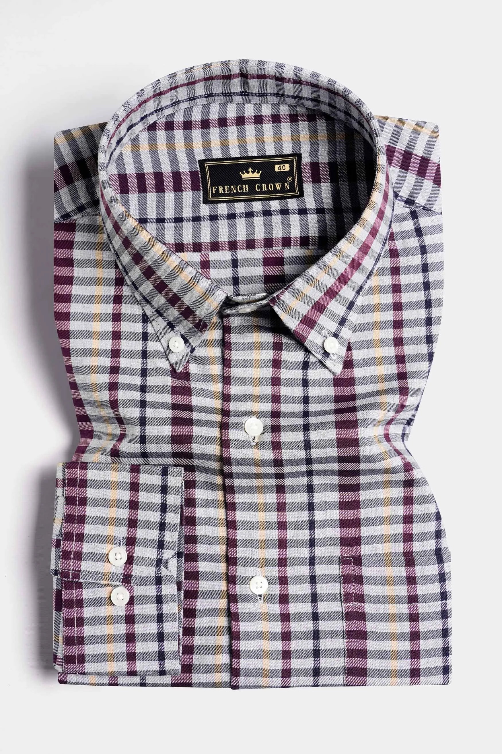 Nickel Gray and Tamarind Maroon Twill Checkered Premium Cotton Shirt sold by French Crown product image thumbnail 3