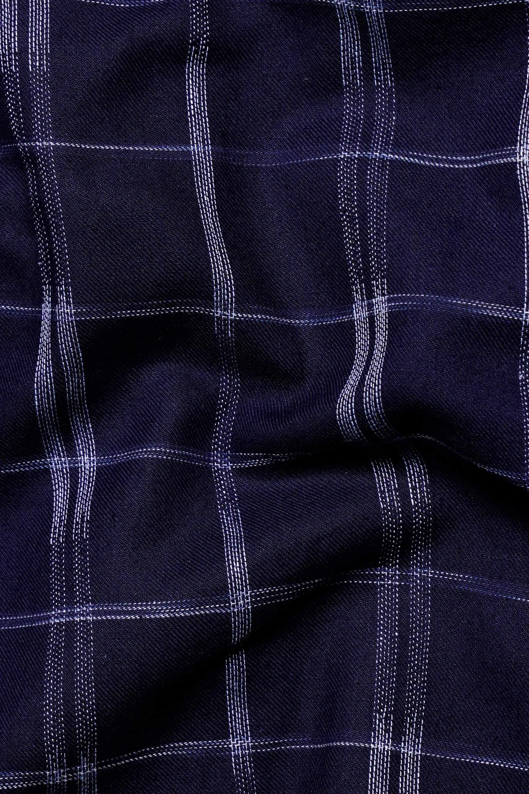 Midnight Blue and White Checkered Dobby Textured Premium Giza Cotton Shirt sold by French Crown product image thumbnail 2