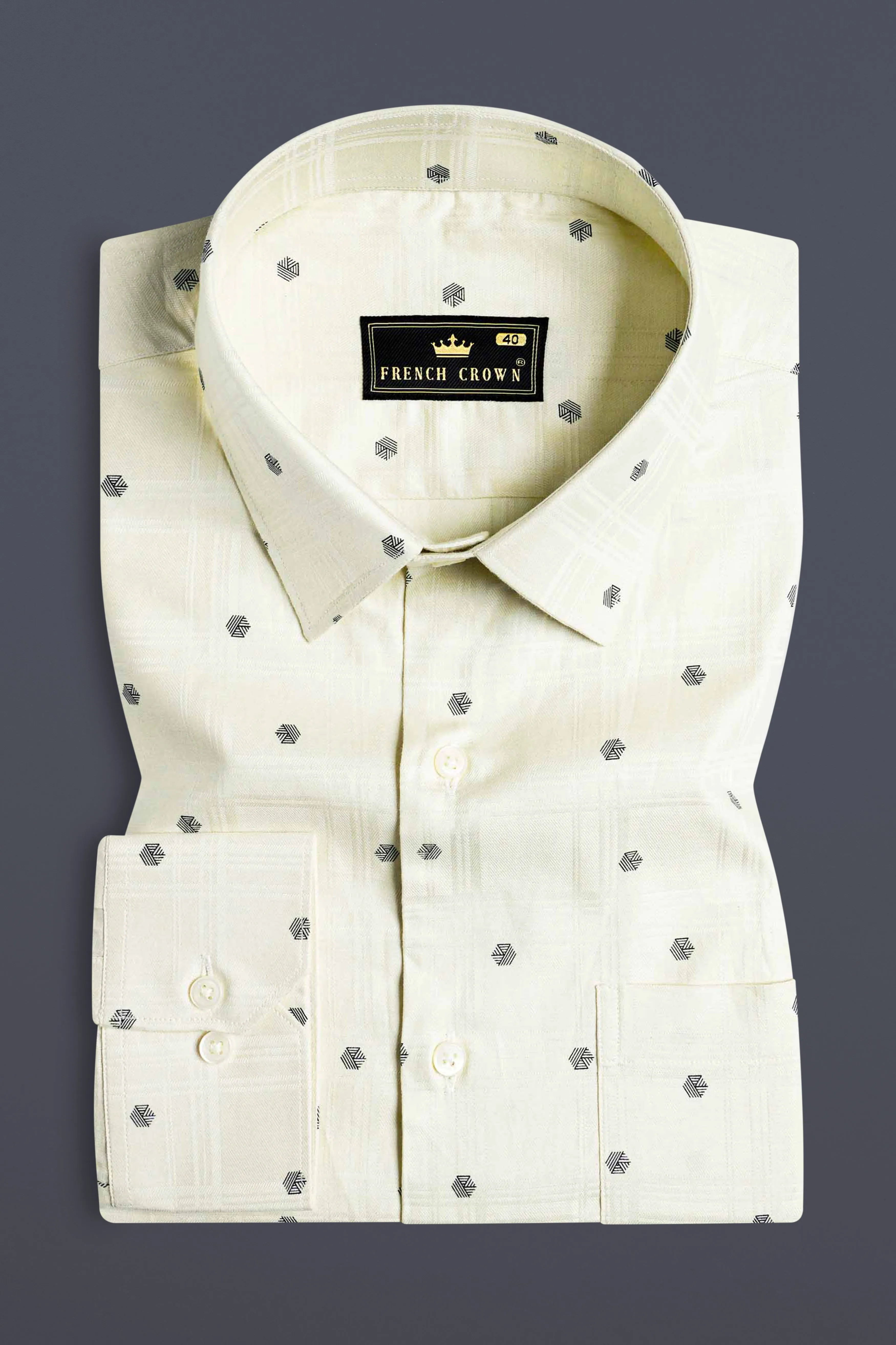 Merino Cream Dobby Textured Premium Giza Cotton Shirt sold by French Crown product image thumbnail 3