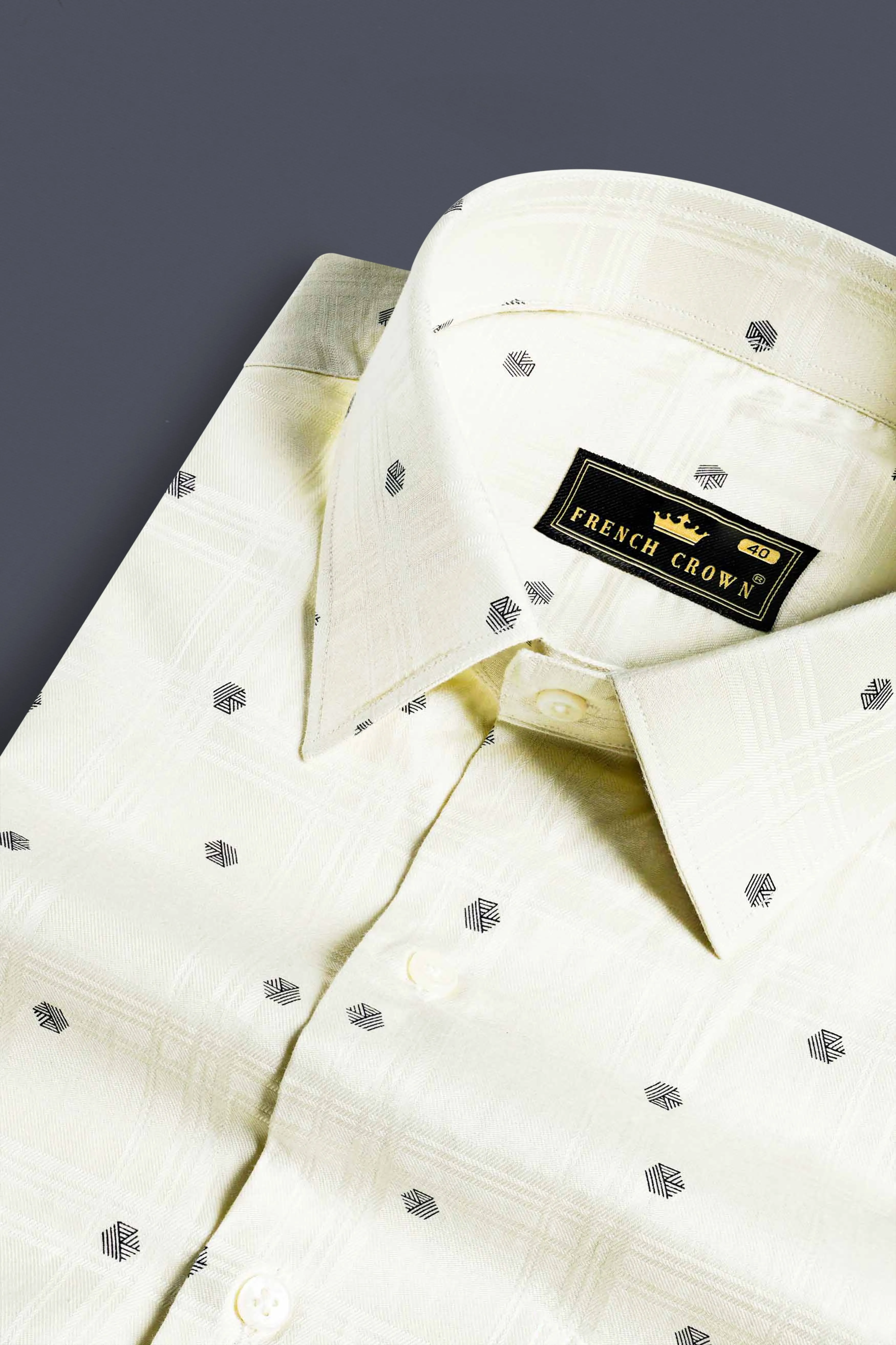 Merino Cream Dobby Textured Premium Giza Cotton Shirt sold by French Crown