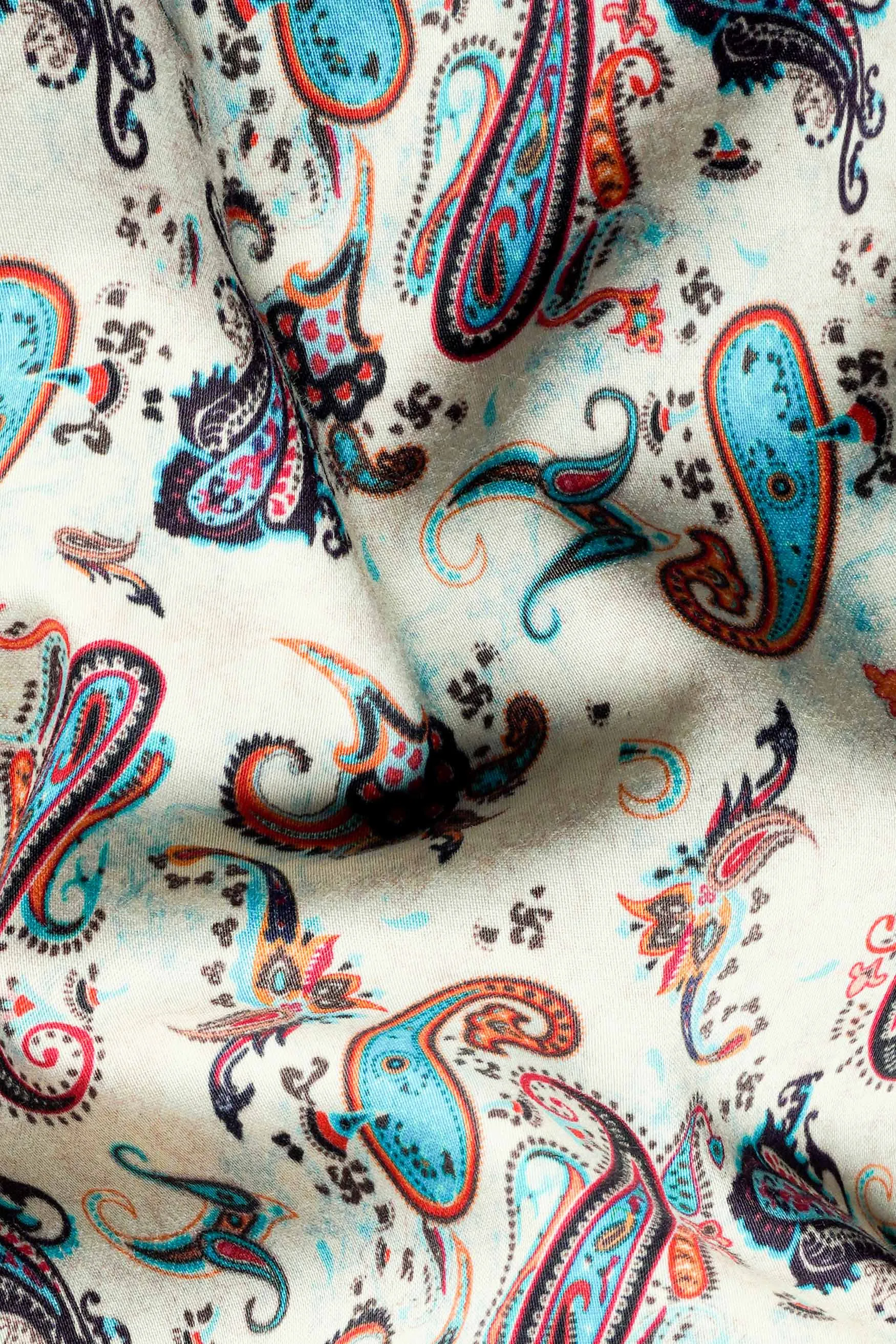Merino Cream and Multicolour Paisley Printed Subtle Sheen Super Soft Premium Cotton Shirt sold by French Crown product image thumbnail 2