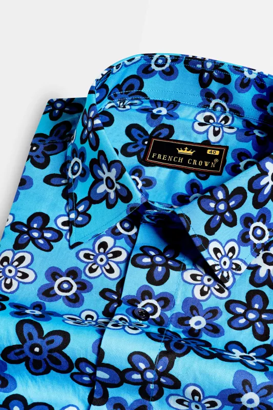 Mariner Blue Ditsy Printed Premium Cotton Shirt sold by French Crown